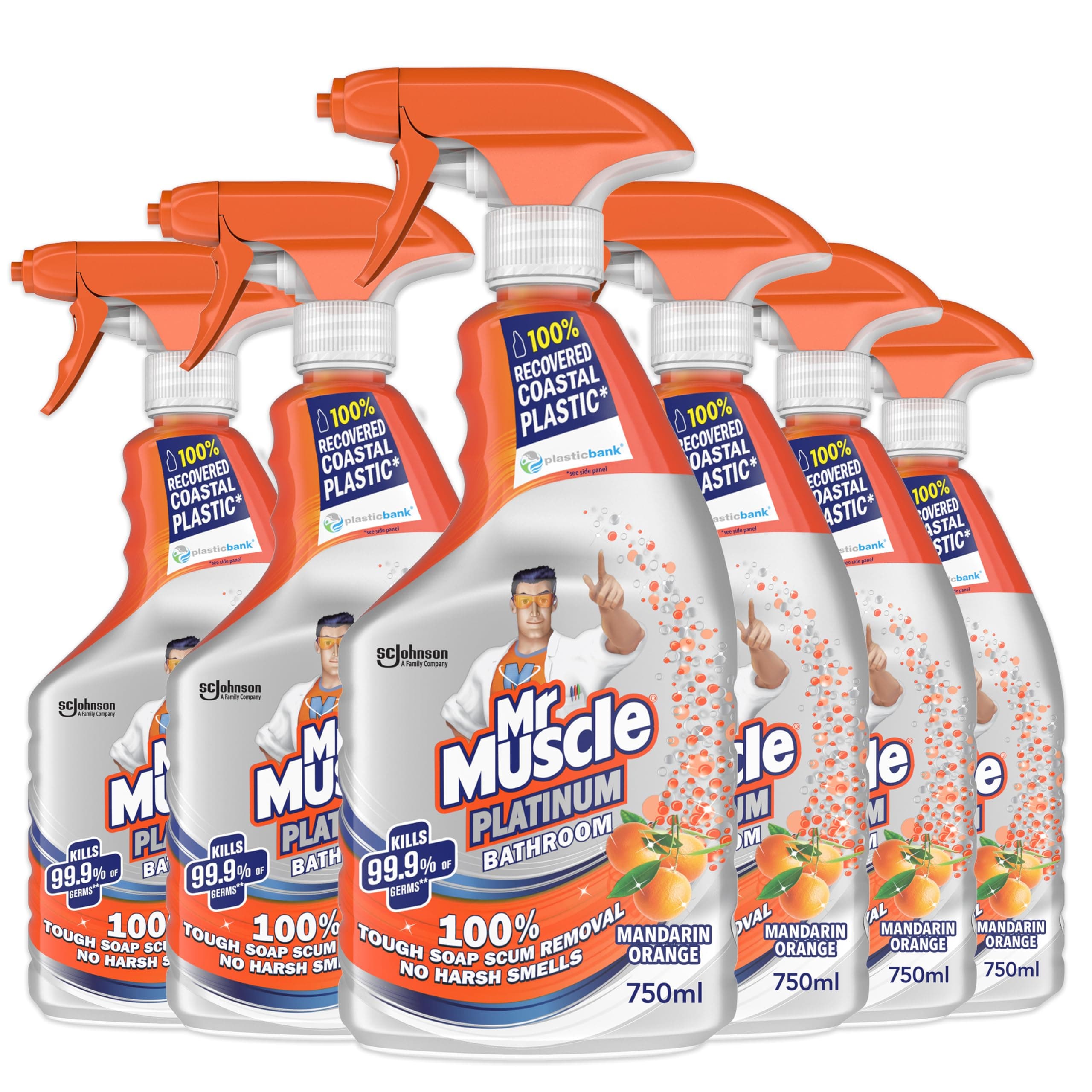 Mr MuscleBathroom Cleaner, Platinum Antibacterial Bathroom Spray, Mandarin, Pack of 6 (6 x 750ml)