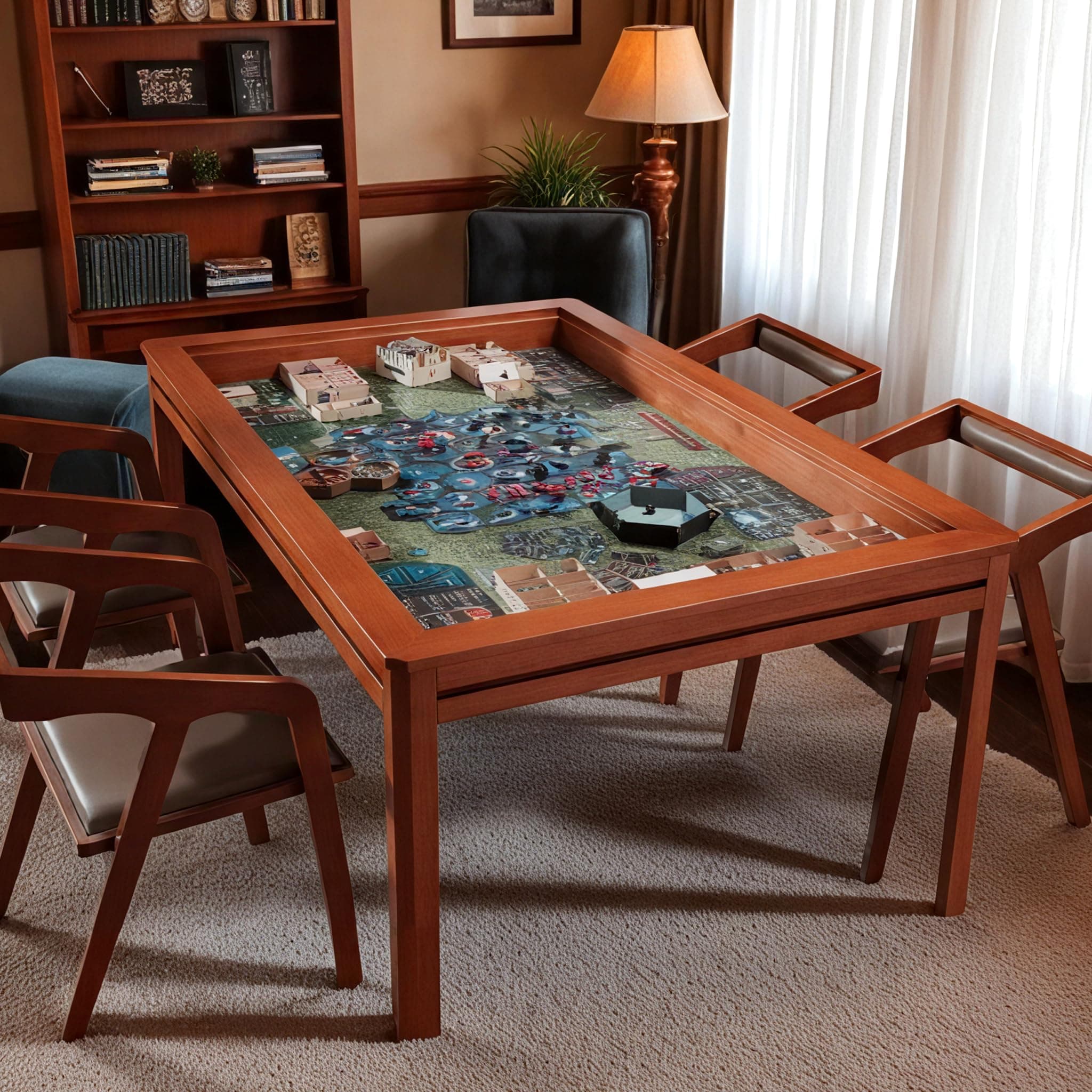 Solid Wood Board Game Table with Removable Table Top for 4–6 Players,Gaming Table and Dining Includes Play Mat and Detachable Cup Holders with 55" x 31" Play Area