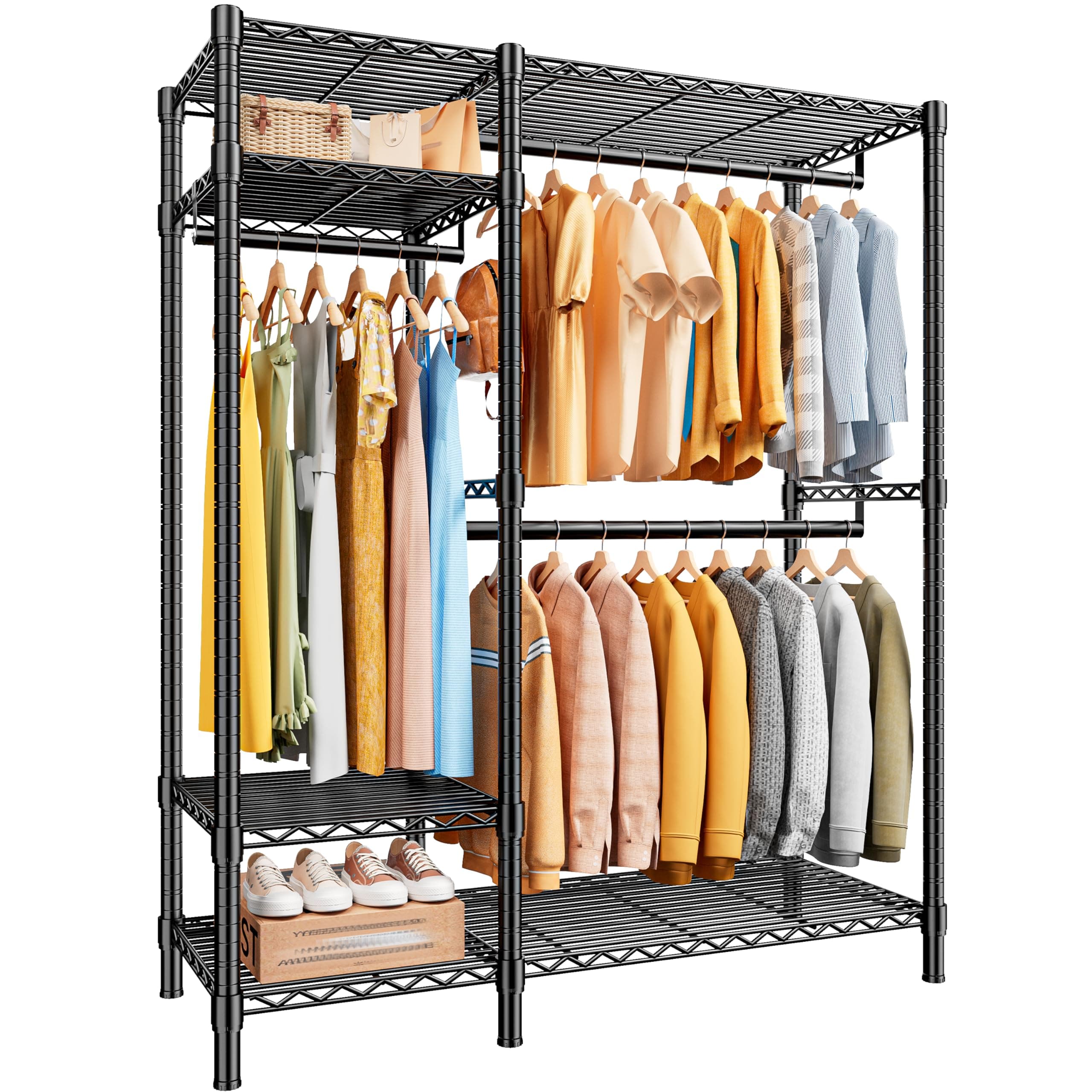 Clothes Rack Heavy Duty Loads 780LBS Clothing Racks for Hanging Clothes Adjustable Metal Portable Closet,45.5" W x 77" H x16.5 D Black