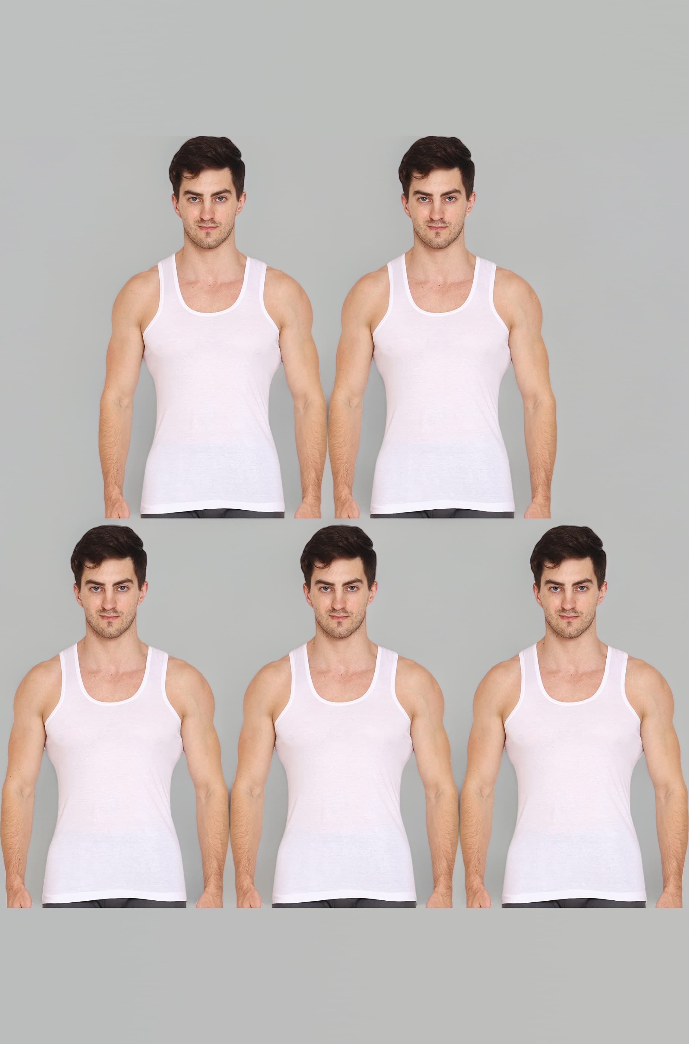 Men's Sleeveless Round Neck Cotton Vest | Retro Style | Slim Fit | Breathable and Comfortable Innerwear | Soft Itch-Free Innerwear Baniyan | Easy Tuck Design (Pack of 5) (White)