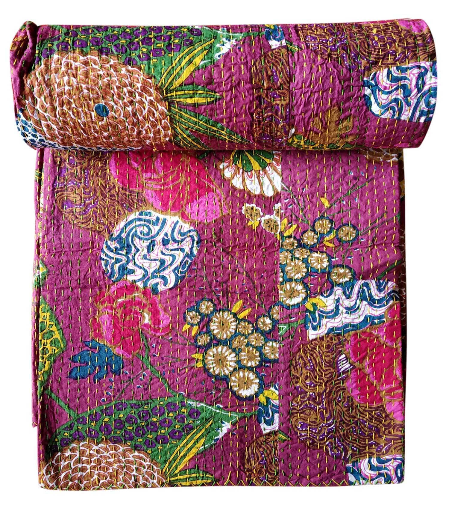 Kirti Textile and Handicraft Handmade Cotton Jaipuri Kantha Quilt Bed Cover Gudari (Multicolour, 60x90 Inch)