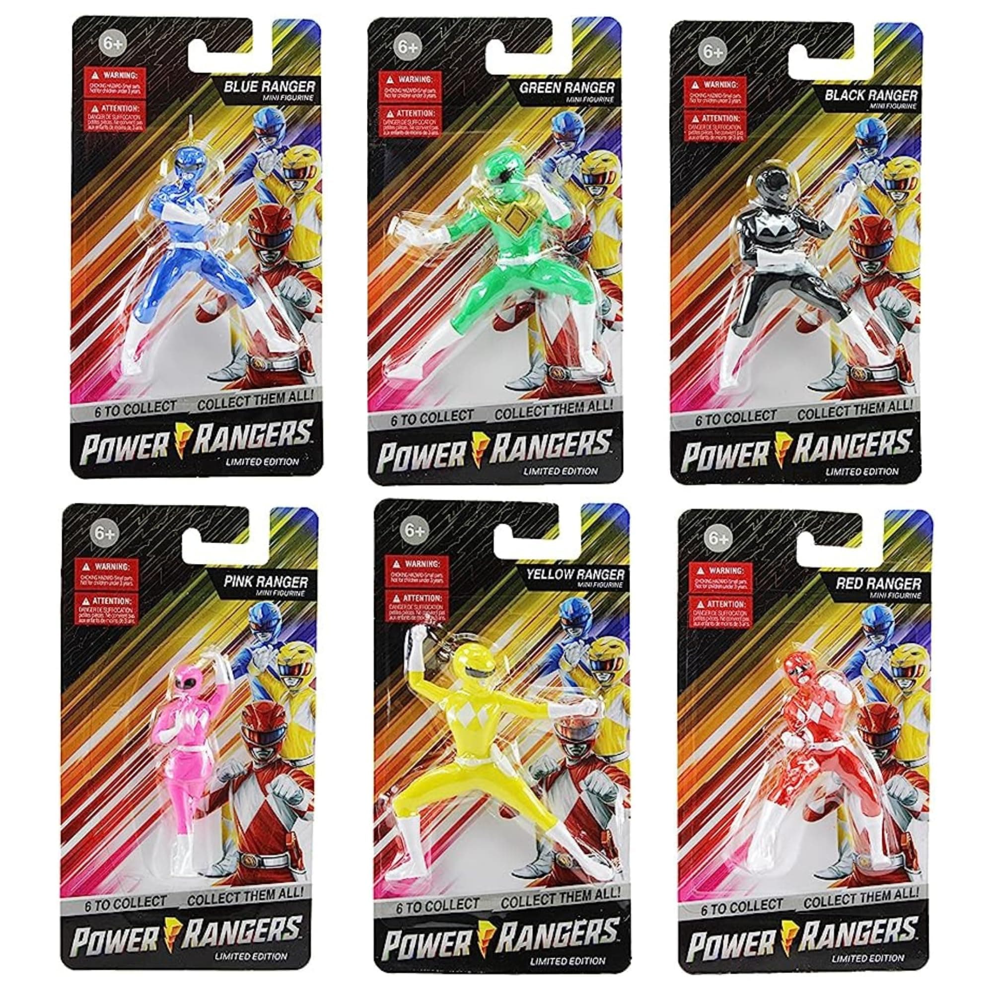 Prexio Limited Edition Power Rangers 2.5" Mini Figures - Blue, Green, Black, Pink, Yellow & Red Rangers Set of All 6