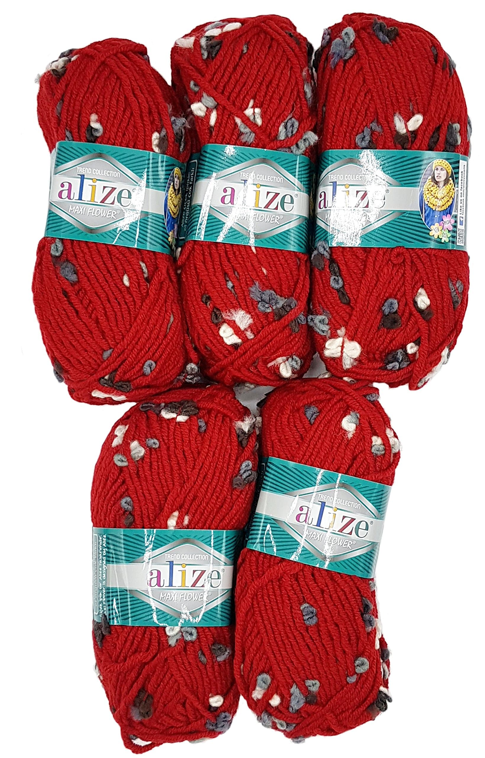 5 x 100 Grams Wool with Colour 500 Gram Effect - red