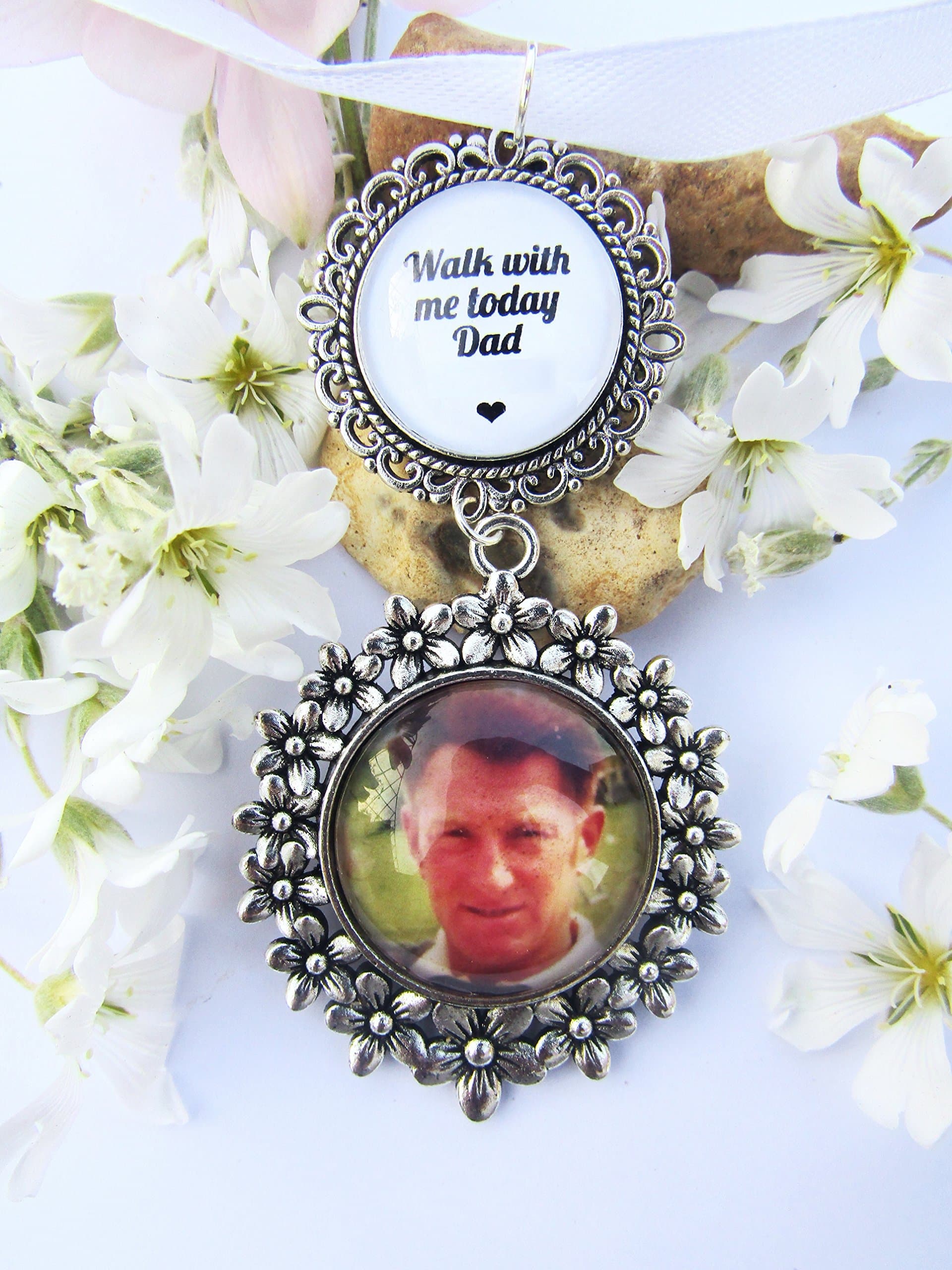 Photo Bouquet Ornament Walk With Me Dad Picture Wedding Bridal Charm Memory Picture Personalised Image Charm
