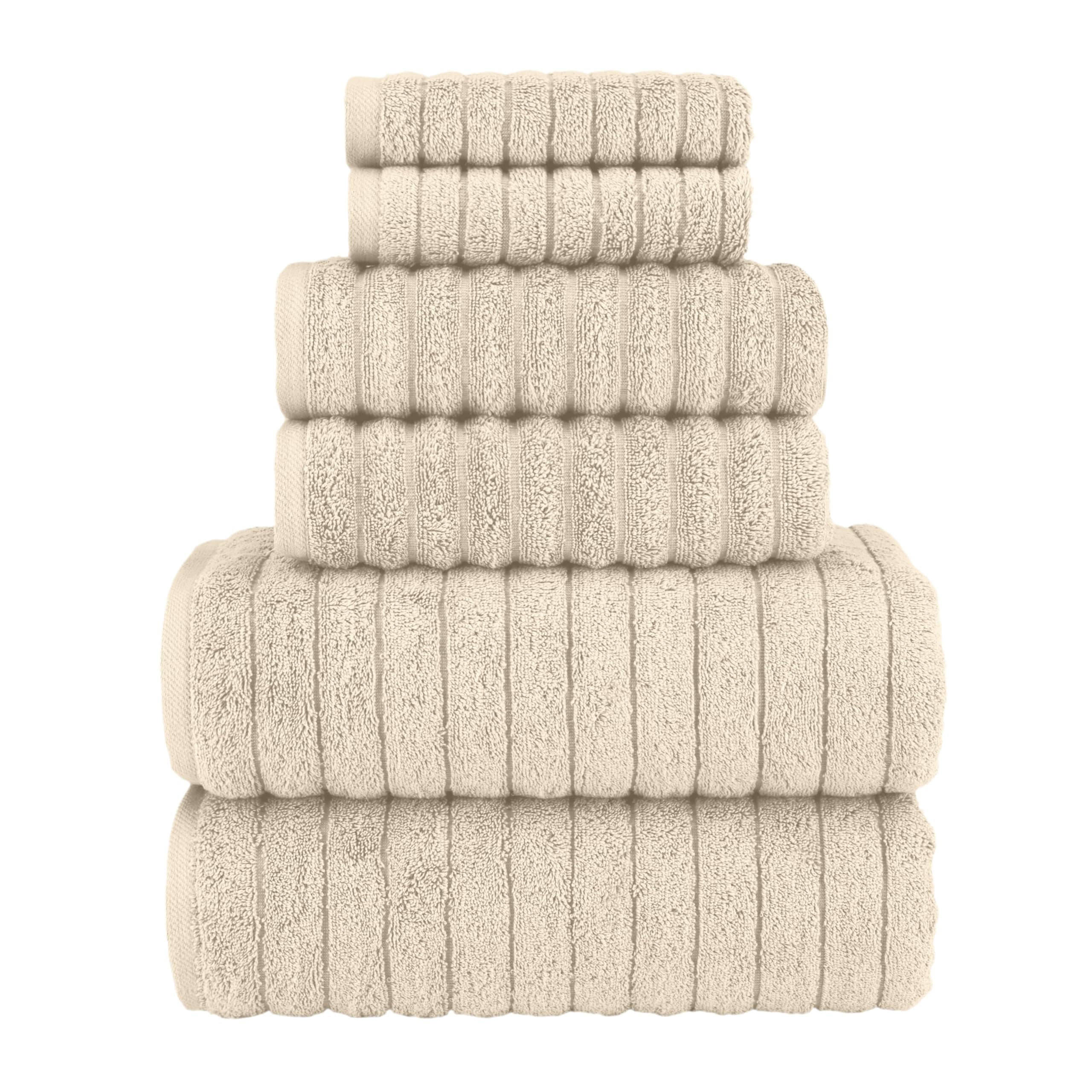 Elegant Comfort 100% Turkish Cotton Corduroy Ribbed Luxury Bath Towels 6-Piece Set, Premium Feel - Quick Dry, Highly Absorbent, Contains 2 Bath Towels, 2 Hand Towels, and 2 Washcloths, Ivory
