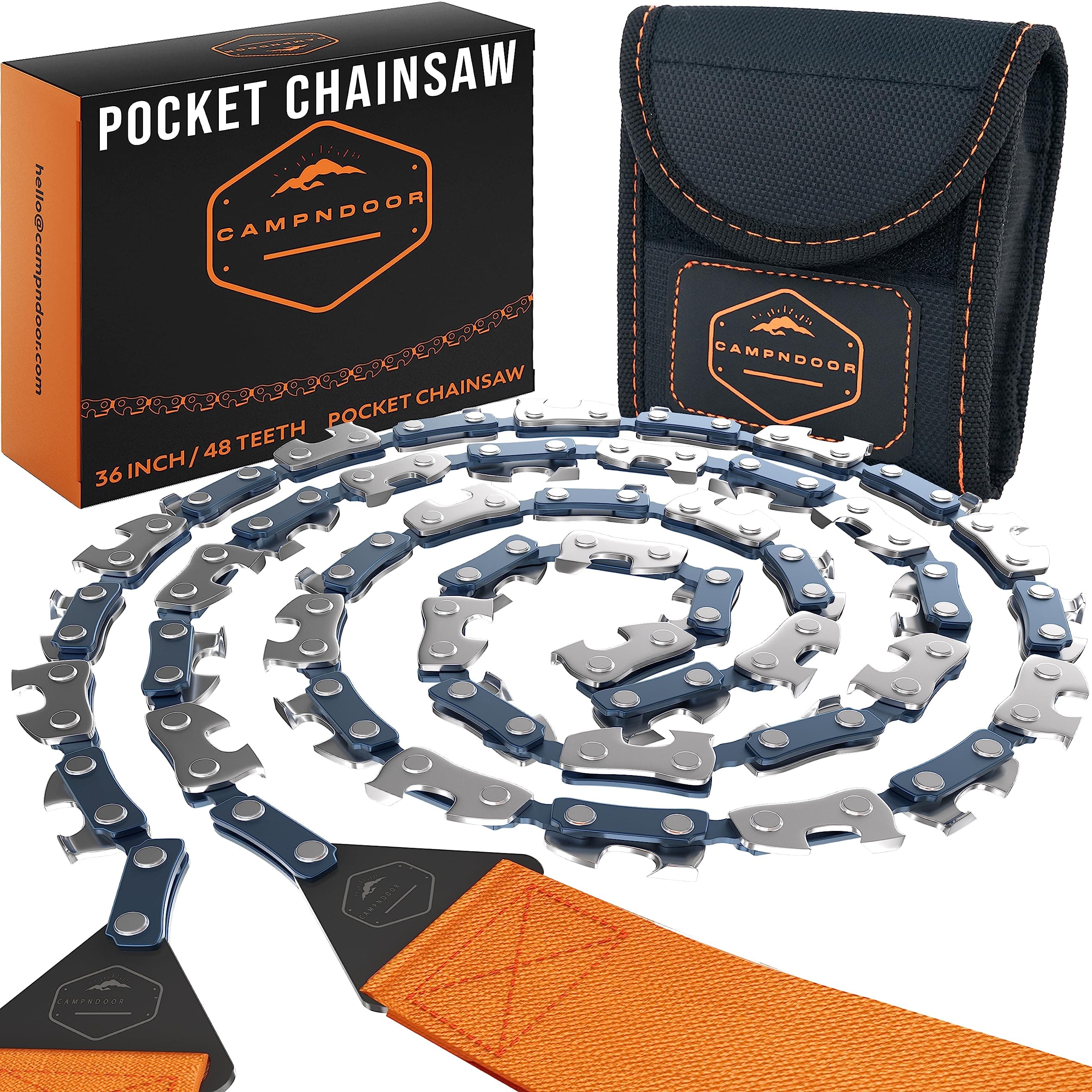 Pocket Chainsaw 36 Inch - 65Mn Heavy Duty Steel Pocket Saw - 48 Teeth Hand Chainsaw - Survival Saw - Cable Saw - Camping Saw Survival Gear - Backpacking Gear Camp Saw Wire Saw Rope Saw Chain