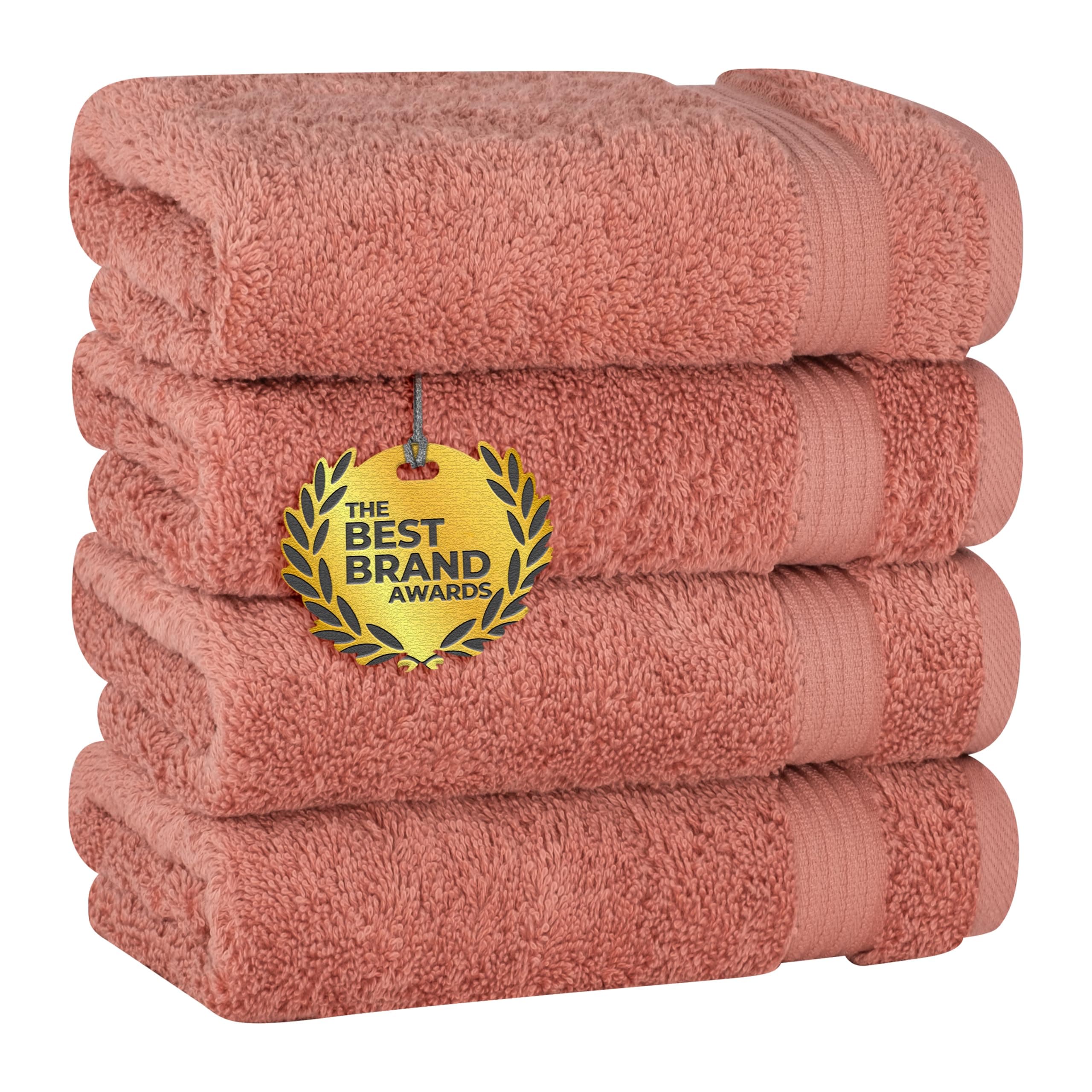 Cotton Paradise Hand Towels for Bathroom, 100% Cotton Turkish 4 Piece Hand Towel Set, Soft Absorbent Face Towels, Coral