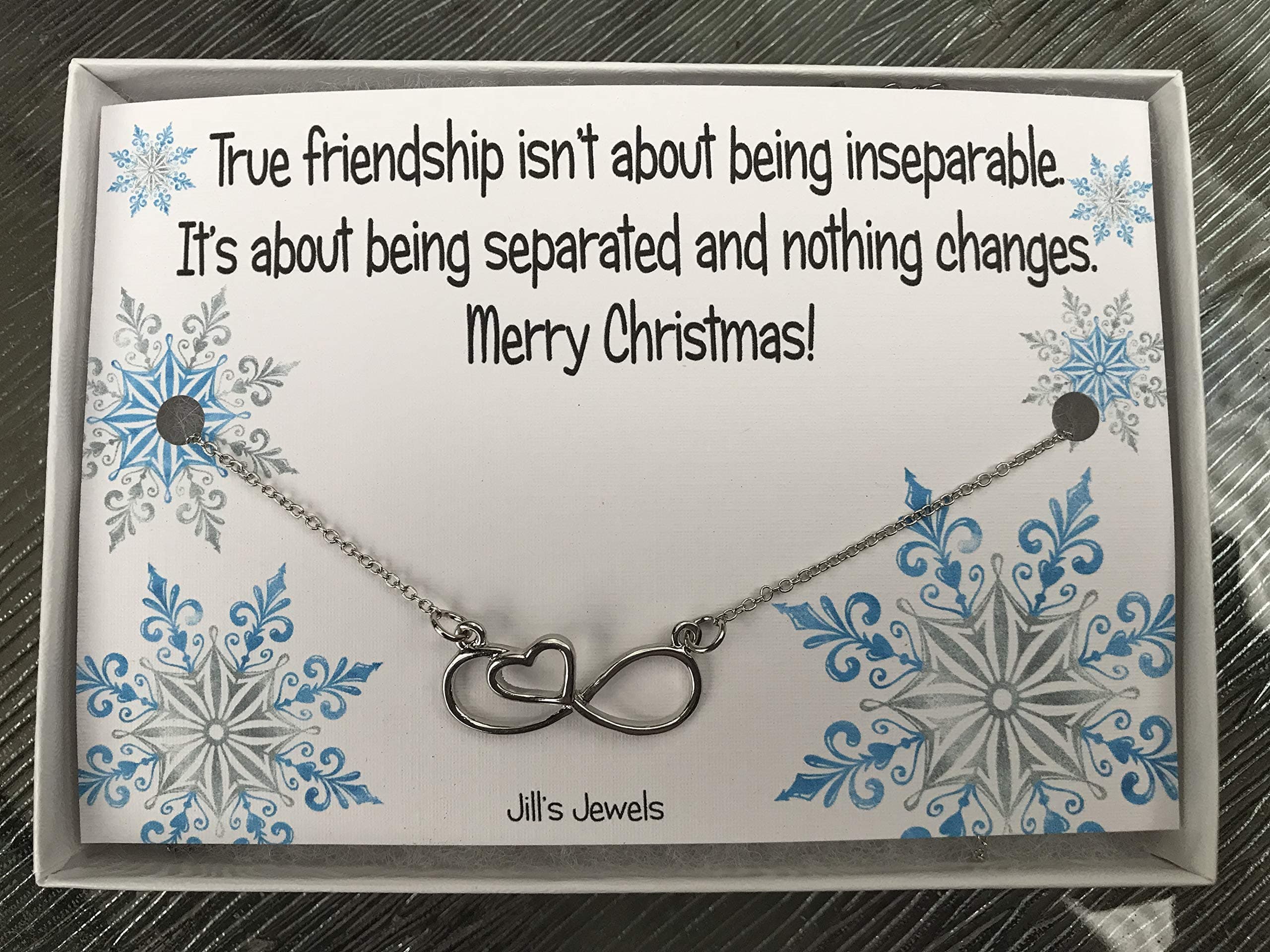 Best Friend Christmas Long Distance Necklace, Friend Christmas Present, Best Friend Gift, Infinity Heart Necklace, Stocking Stuffer - X-mas