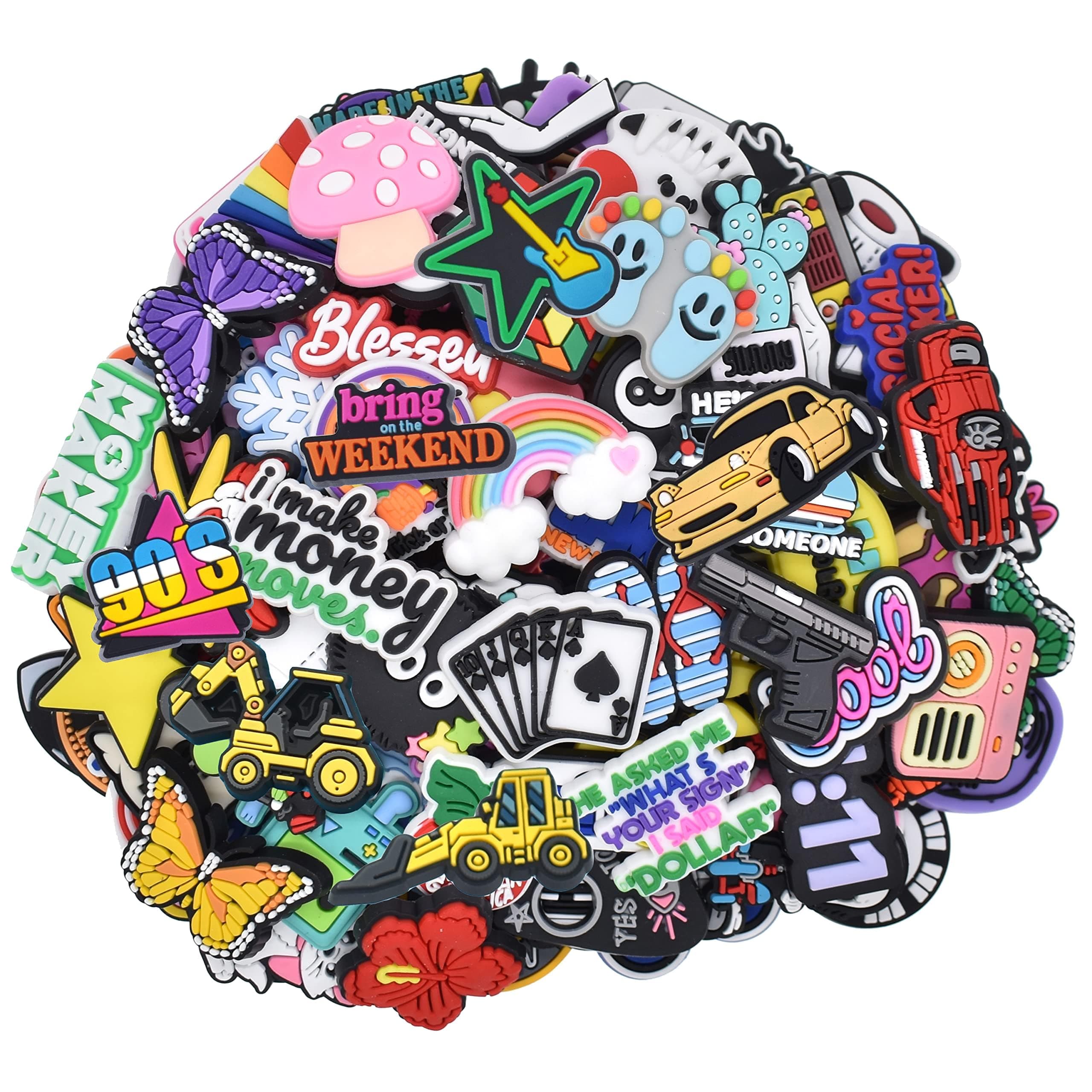 Shoe Charms, Lot of 25,40,80,100,120,160,200,450 PCS Clip Buckle Charms Random PVC Different for Clog Shoes Decoration Charms