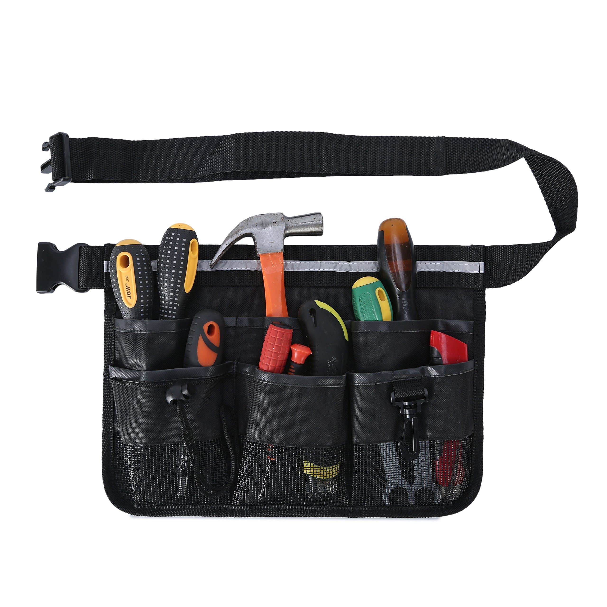 ENJOHOS Gardening Tools Belt Bag Tool Pouch with 7 Pockets,Small Pocket Tool Bag with Adjustable Nylon Beltt,Tool Belt Men for Home, Garden (Black)