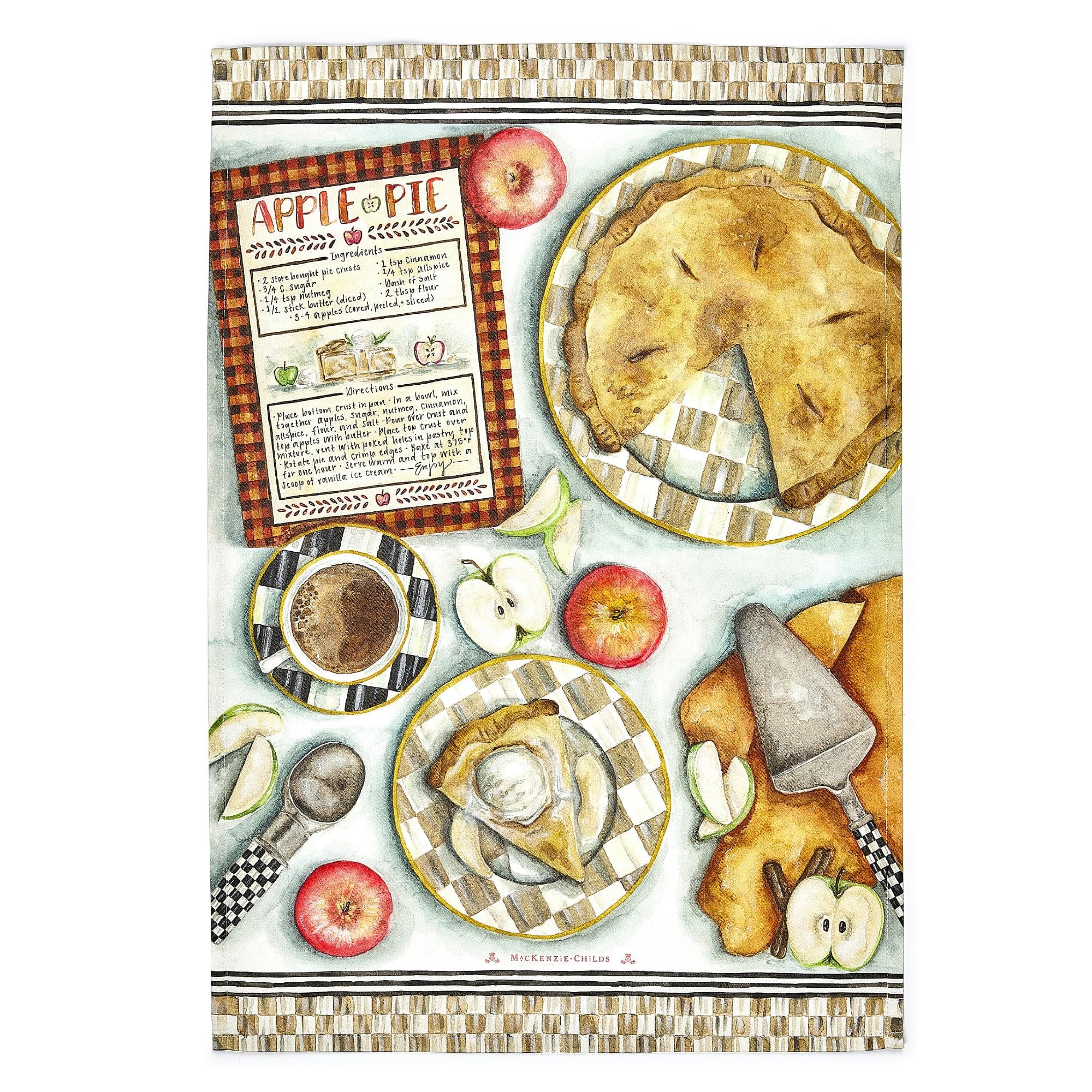 MACKENZIE-CHILDS Cotton Dish Towel, Decorative Kitchen Towel, Apple Pie Recipe
