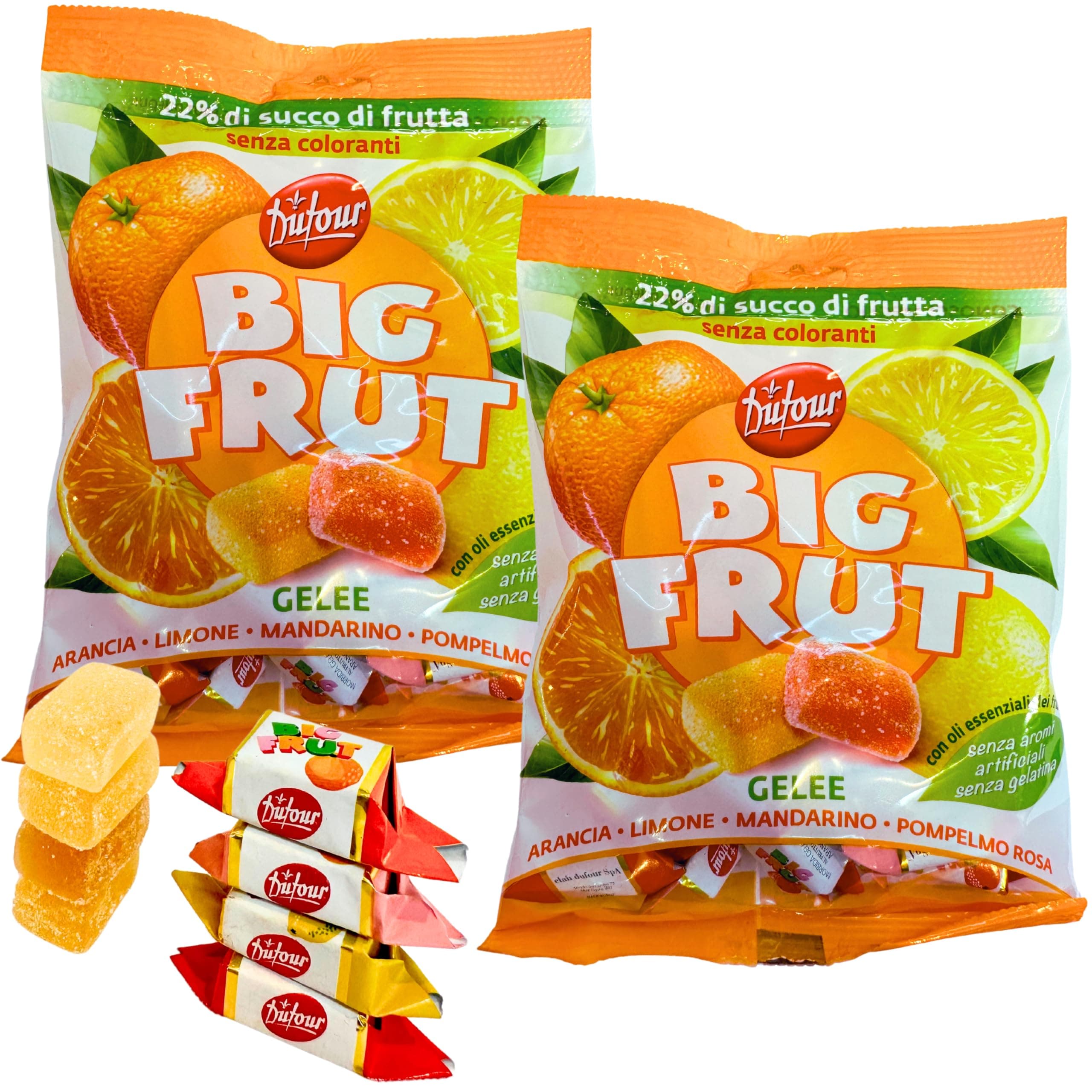 Big Frut Italian Citrus Jelly Candy from Italy 5.29 oz. (150g)(Pack of 2) Pates de Fruits - Italian Delicacies - Fruit Candy - Soft Fruit Gummies - Sweet Gelèes - 22% Fruit - Specialty Candy