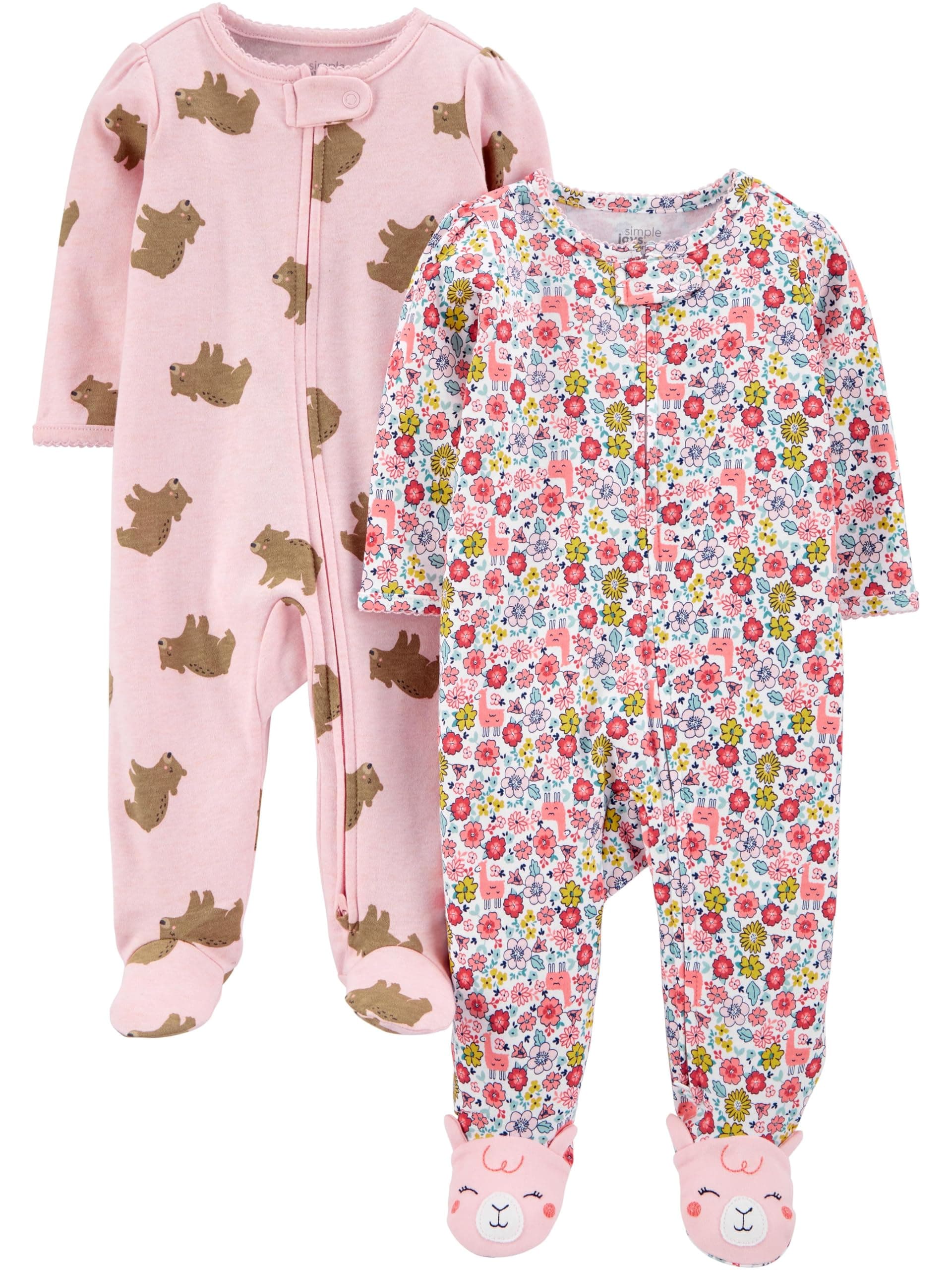 Simple Joys by Carter's Baby Girls' Cotton Footed Sleep and Play, Pack of 2