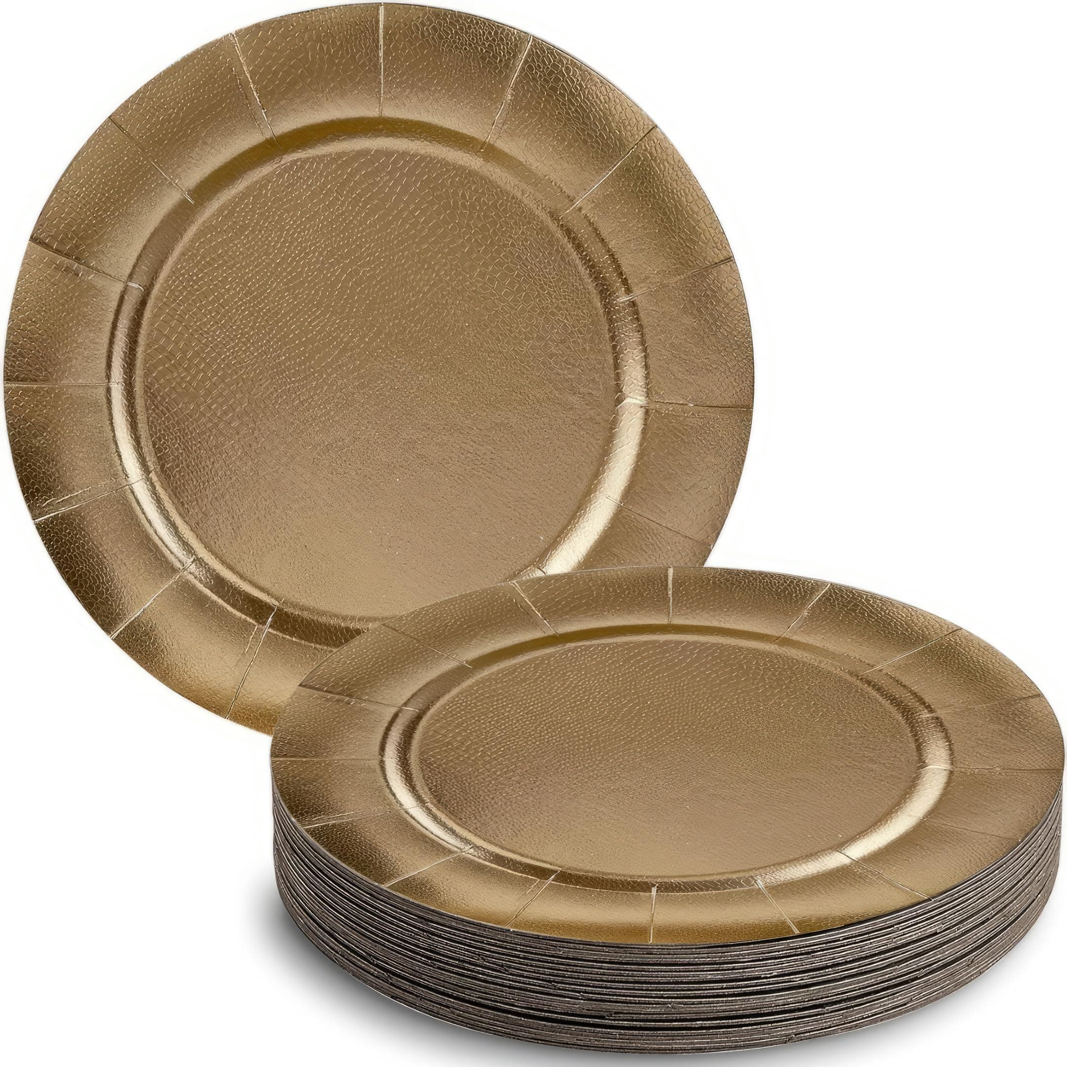 SILVER SPOONS Elegant Disposable Charger Plates For Party - (10 Piece) Heavy Duty Disposable Dinner Set 13”, Fine Dining Charger Dishes For Elegant China Look, Great for Celebrations & Events, Gold