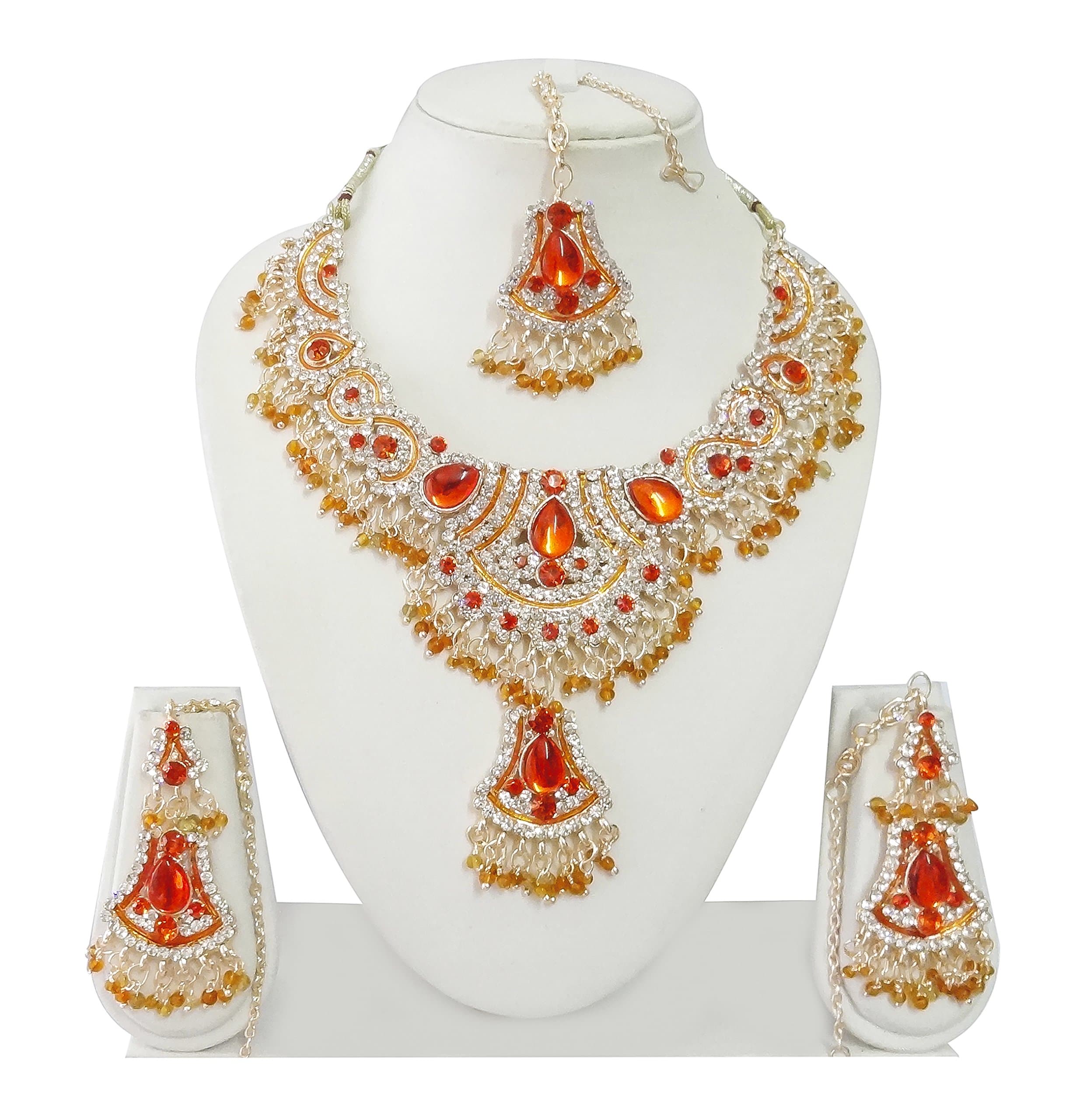 Exquisite Jewels Indian Bollywood Jewelry Set Ethnic Gold plated Necklace set with Earrings and Maang Tikka JS8094 Available in 12 colors