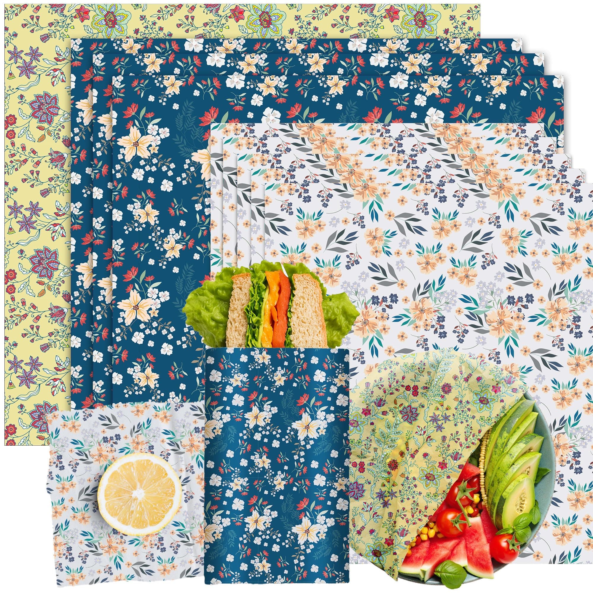 Reusable Beeswax Food Wraps 9-Pack | Organic Eco-Friendly Sustainable Plastic-Free for Sandwiches, Bread, Produce & Leftovers | Zero Waste Food Storage Variety Pack (1XL, 3M, 5S)