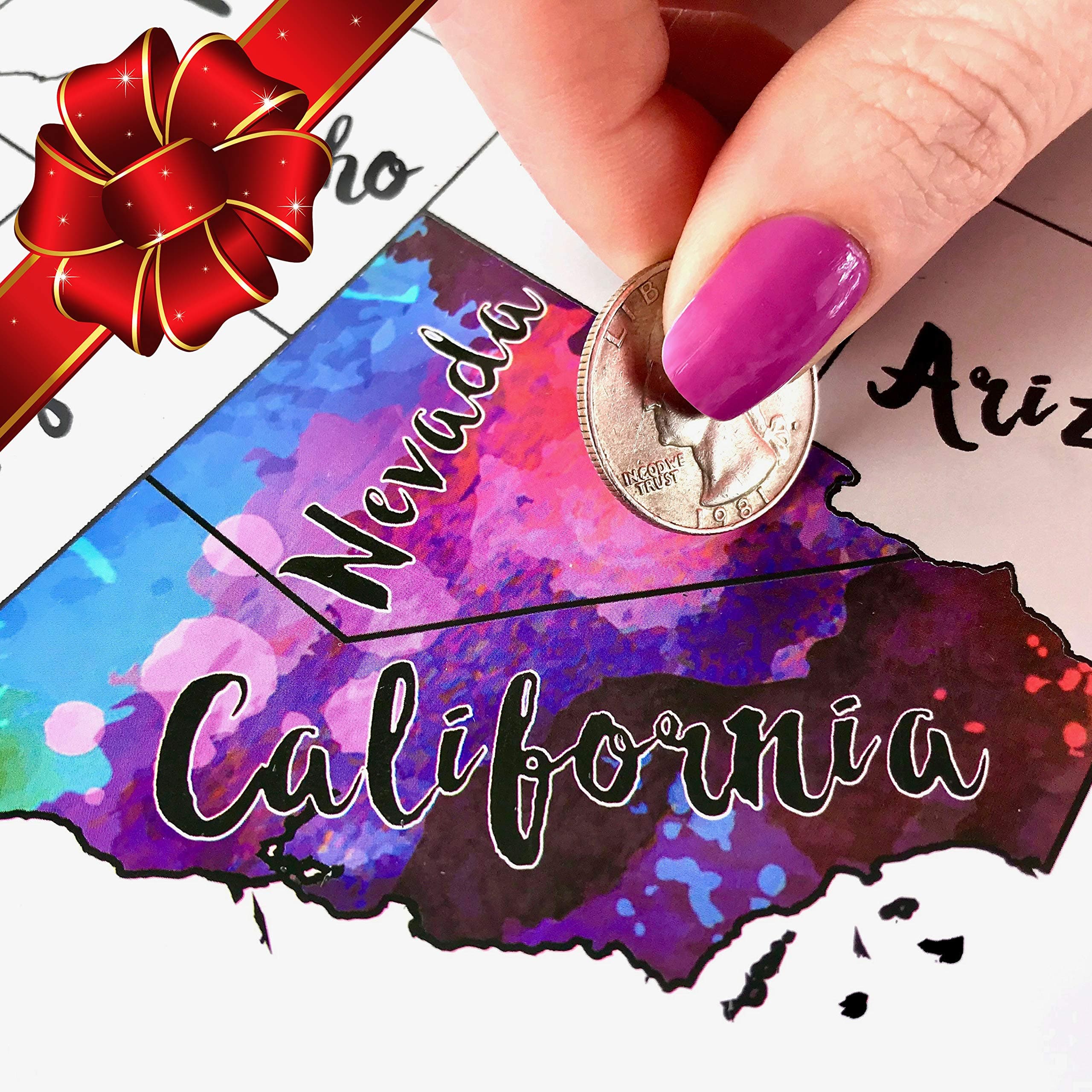 Scratch Off Map USA - Scratch The Silver Foil Of The United States & Reveal Beautiful Watercolor - By Inevitable Imports