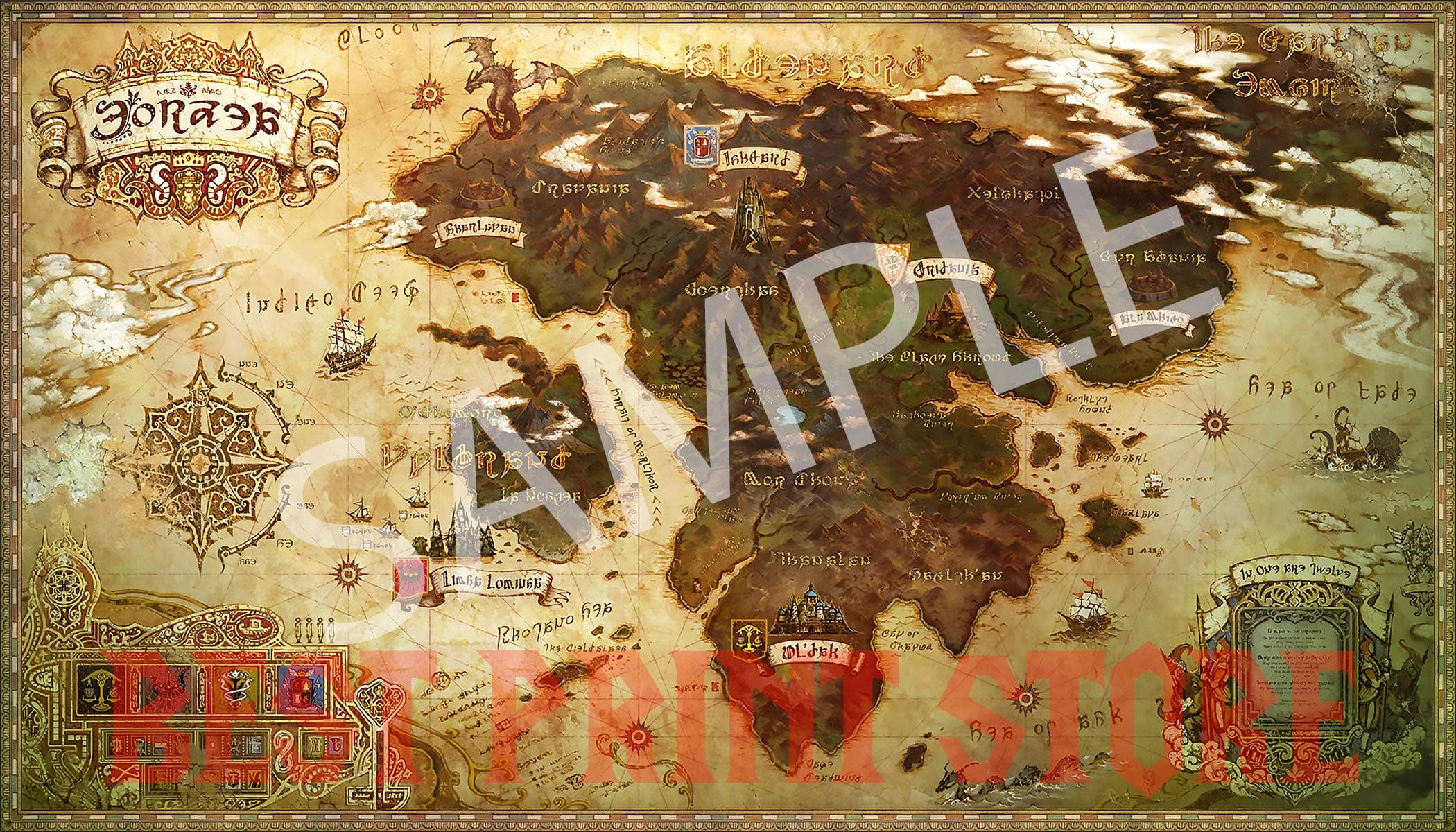 Final Fantasy XIV Online A Realm Reborn Full Map Ultra Wide Poster (14x24 inches)