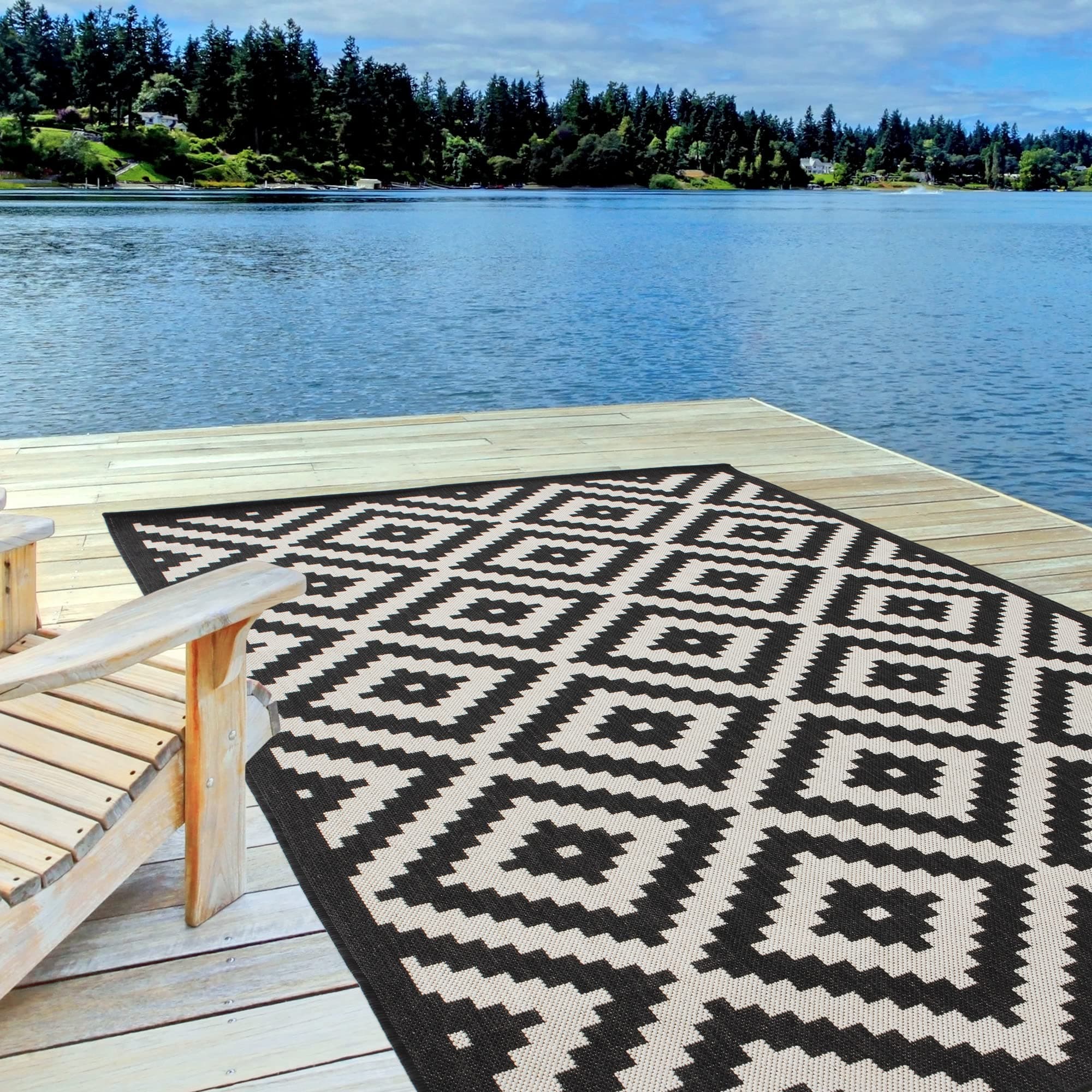 THE RUGS Outdoor Rug – Weather & UV Resistant Outdoor/Indoor Area Rugs - Durable Rugs for Patio, Deck, Garden, Kitchen, Bathroom or Living Room - Black, 200 x 290 cm