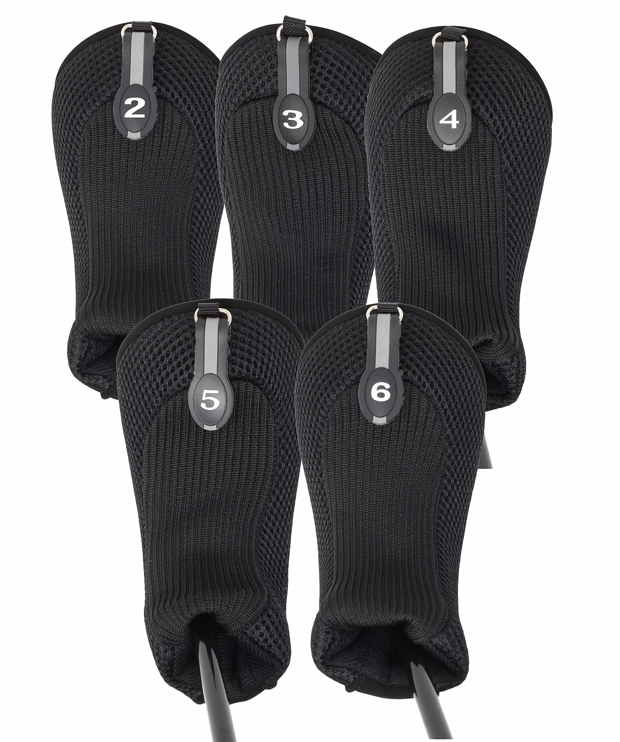 Black All Hybrid Headcover Set 2 3 4 5 6 Golf Club Covers Head Cover Mesh Complete