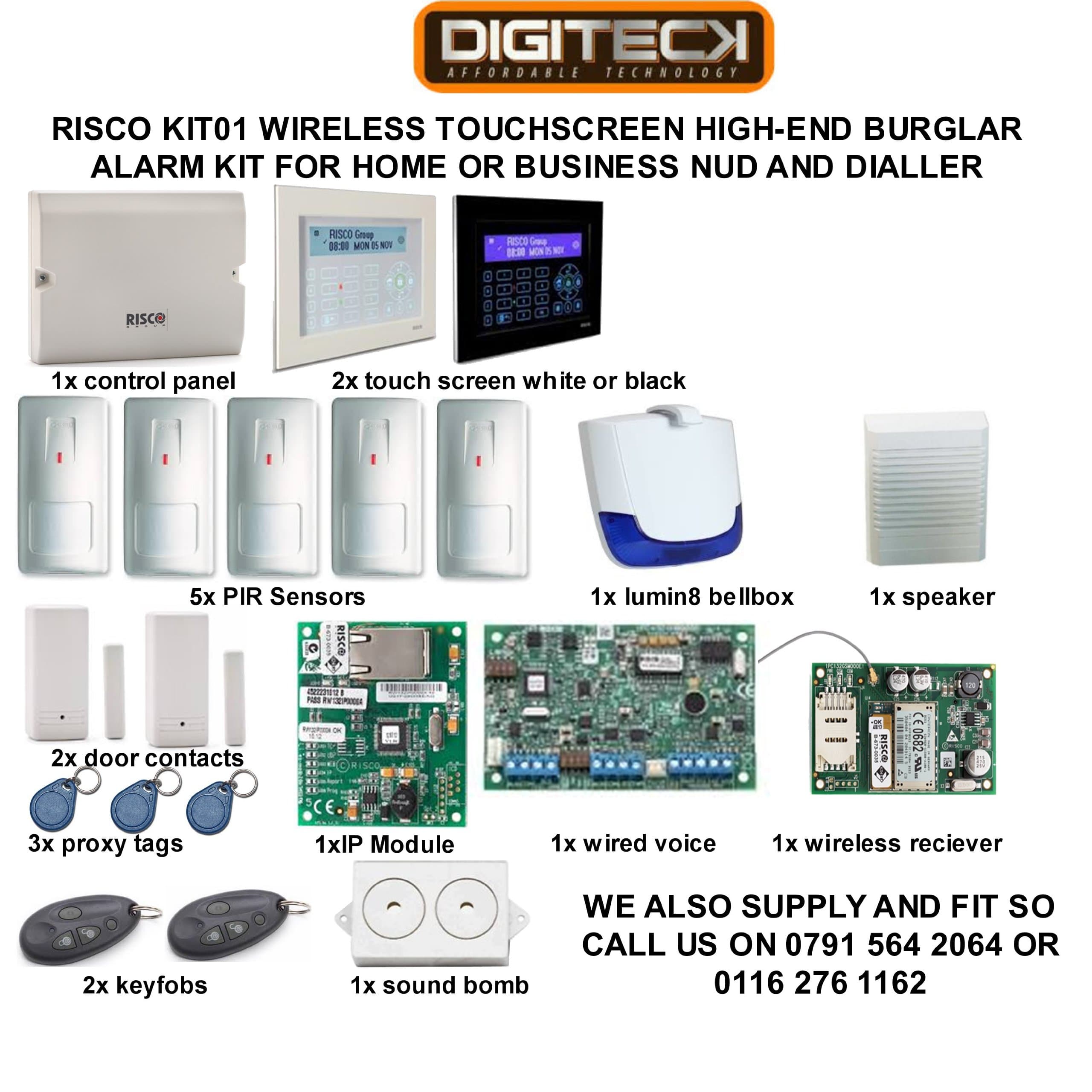 RISCO WIRELESS TOUCHSCREEN HIGH-END BURGLAR ALARM KIT FOR HOME OR BUSINESS NUD AND DIALLER