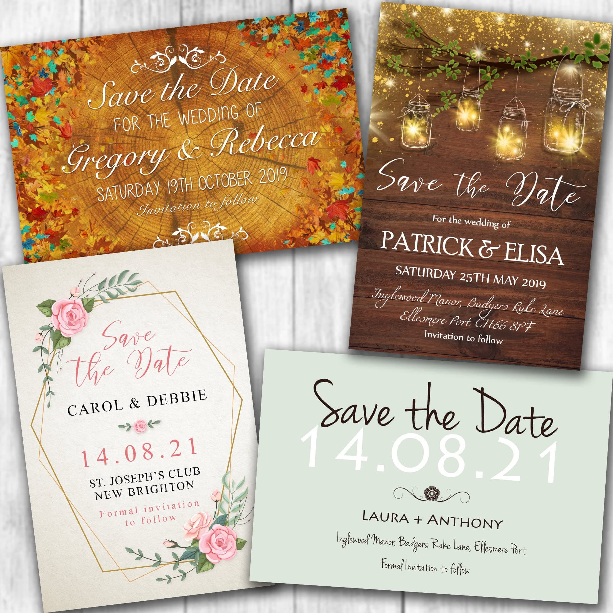 Wedding Save the Date Cards & Envelopes - Personalised (Various designs)