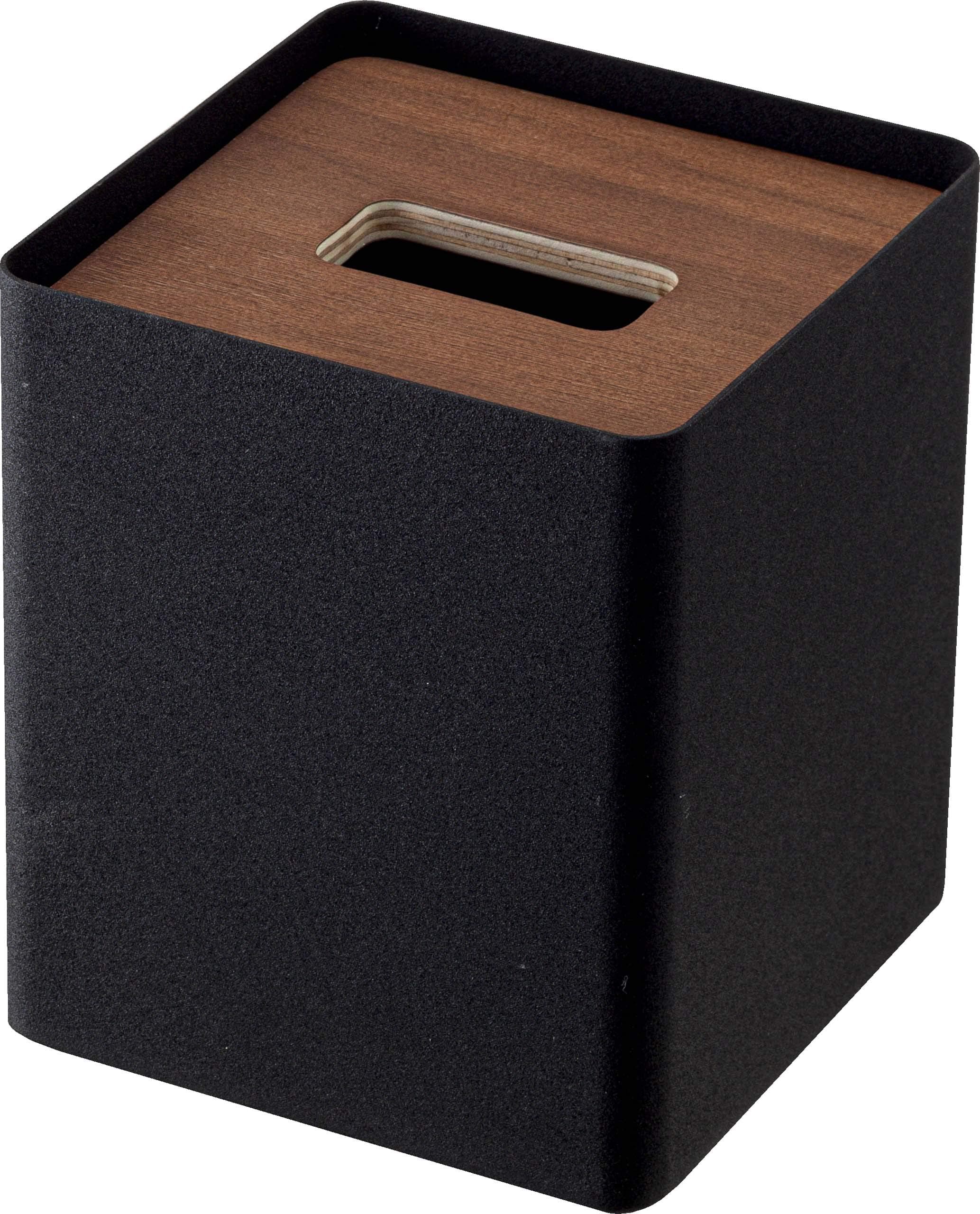 Home Rin Reusable Tissue Box Cover Metal Holder Container Case with Natural Wooden Lid - Steel