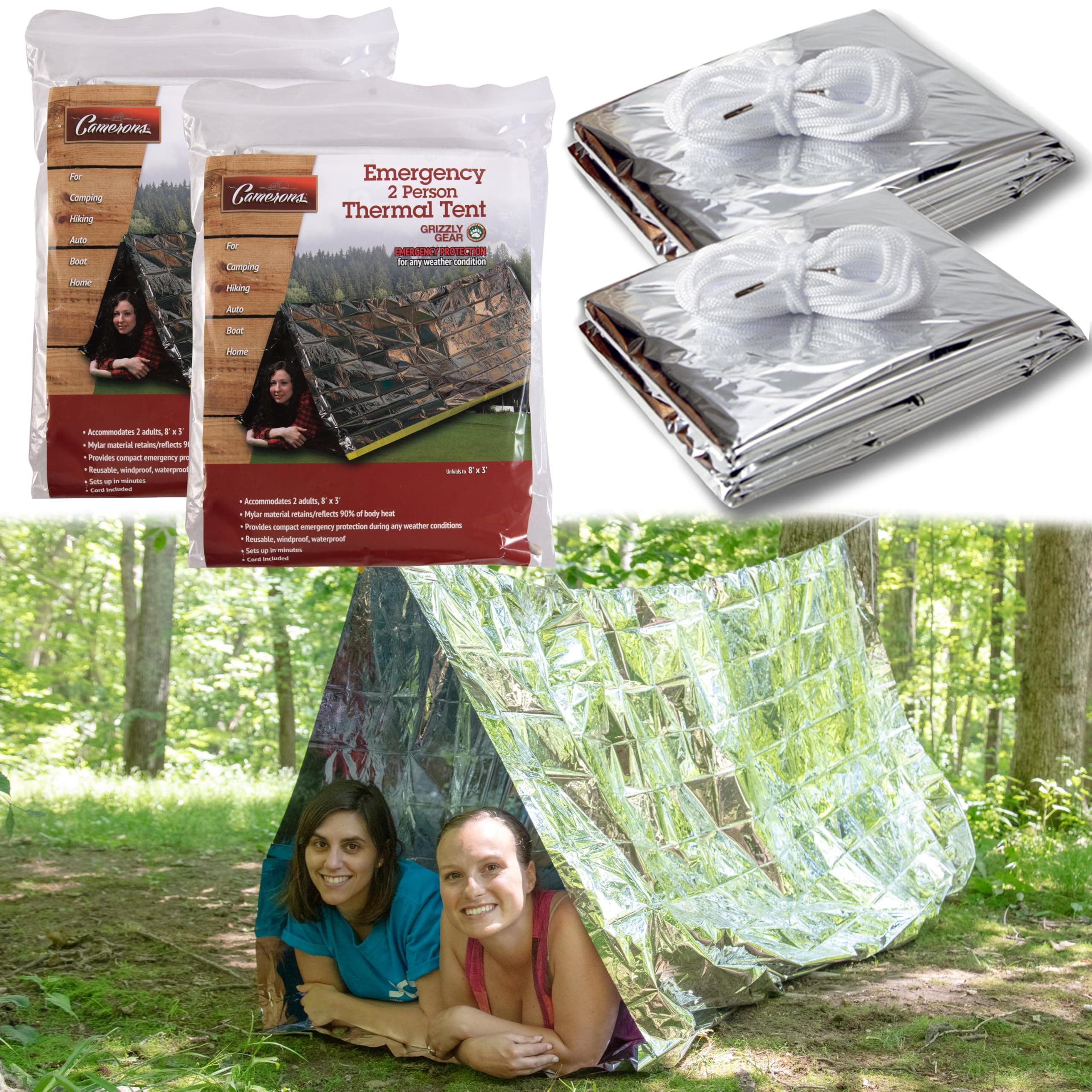Emergency Thermal Tent | Weatherproof Mylar Disaster Survival 2-Person Bivouac | 8 ft x 3 ft | Compact Lightweight Hiking/Camping/Backpacking Shelter | Premium Prepper