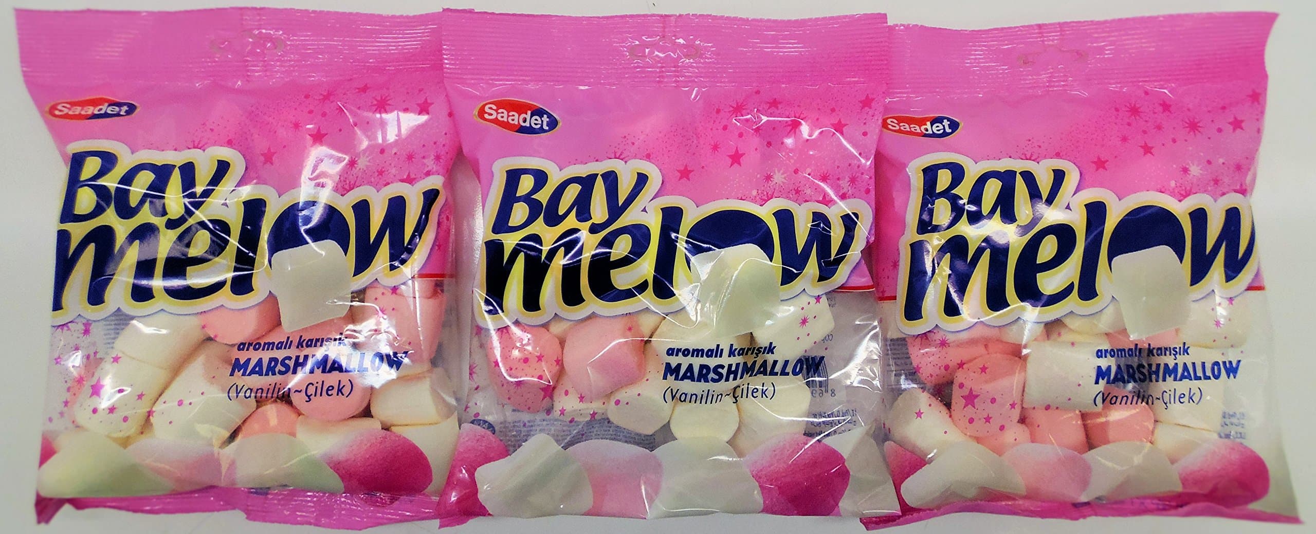 Saadet Bay Melow Halal Marshmallow with Vanilla and Strawberry Aroma 3 Pack