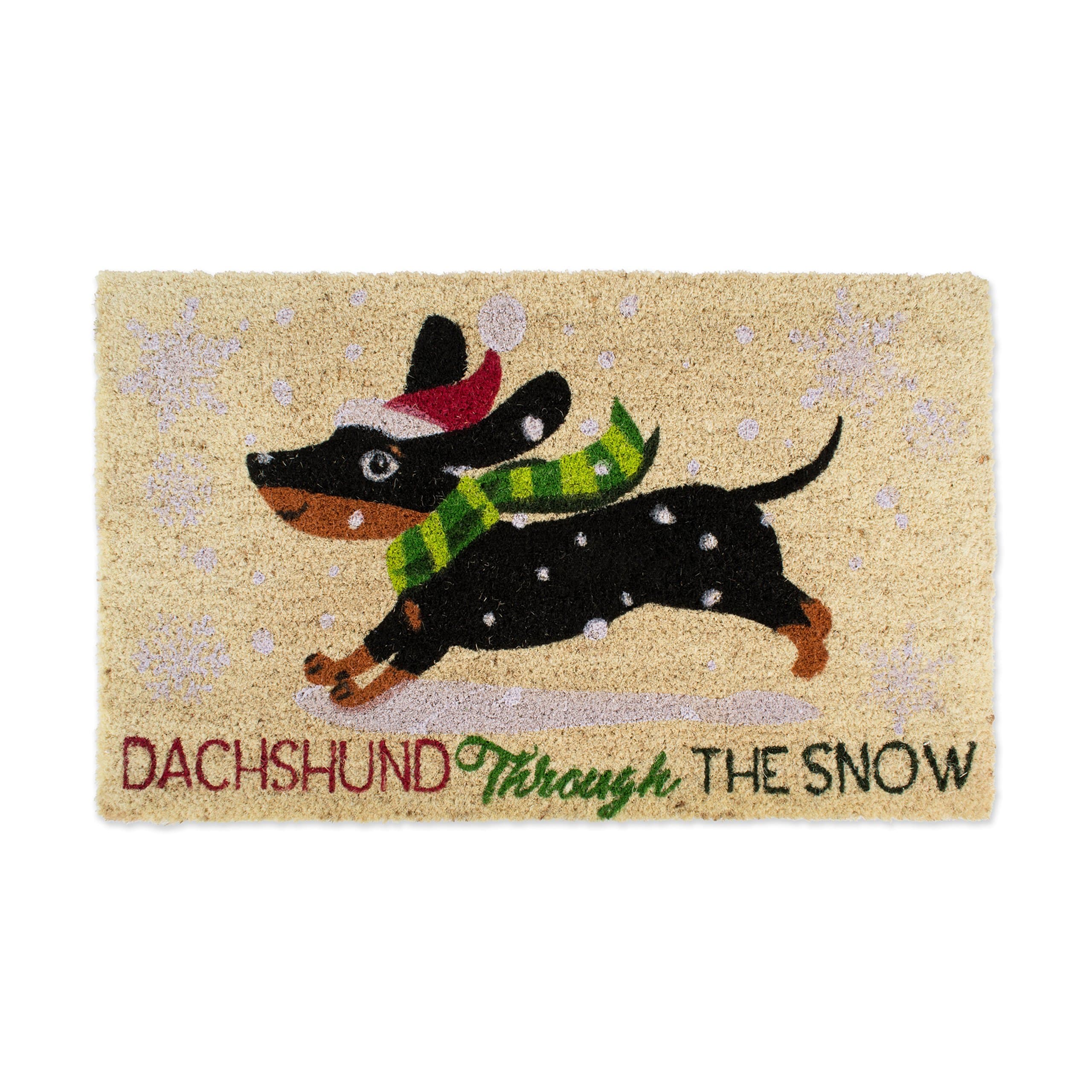 DII Christmas Coir Door Mat Outdoor Cat & Dog Themed Doormat for Animal Lovers, 17x29, Dachshund Through The Snow