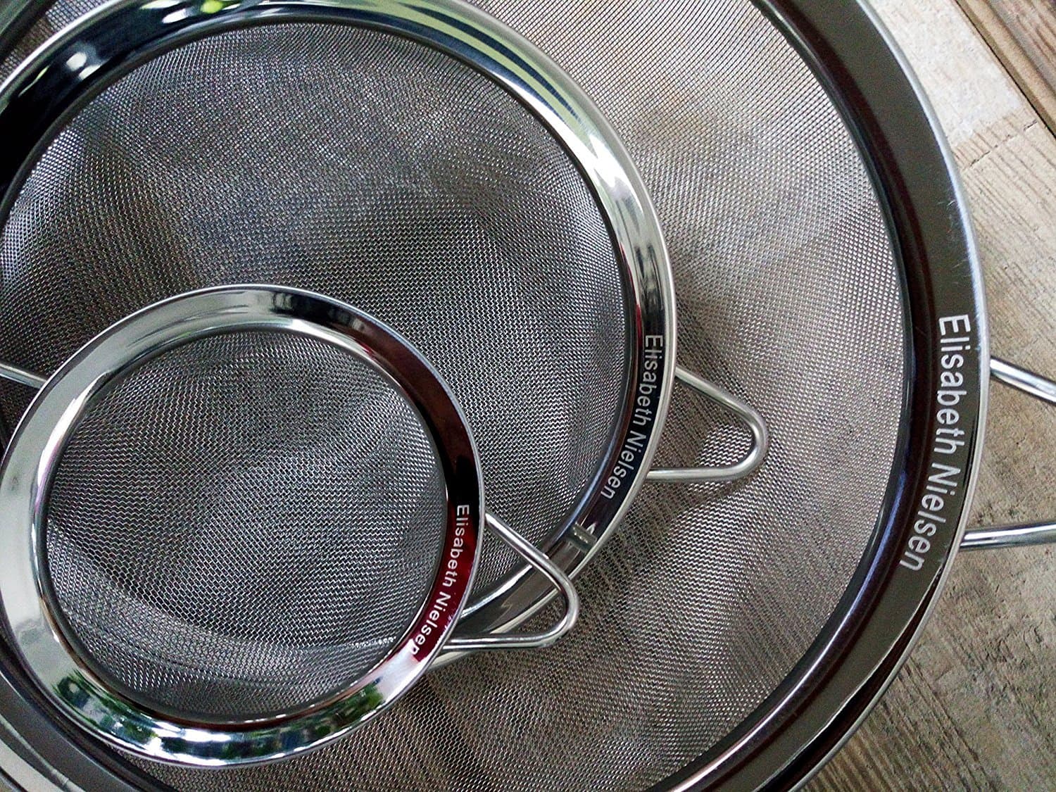 Elisabeth Nielsen Fine Mesh Strainer Set of 3 Stainless, Use Strainers as a Flour Sifter, Pasta Strainer, Colander with Handle for Amaranth, Rinse Quinoa, PLUS a Free Bonus Set of Mesh Tea Strainers