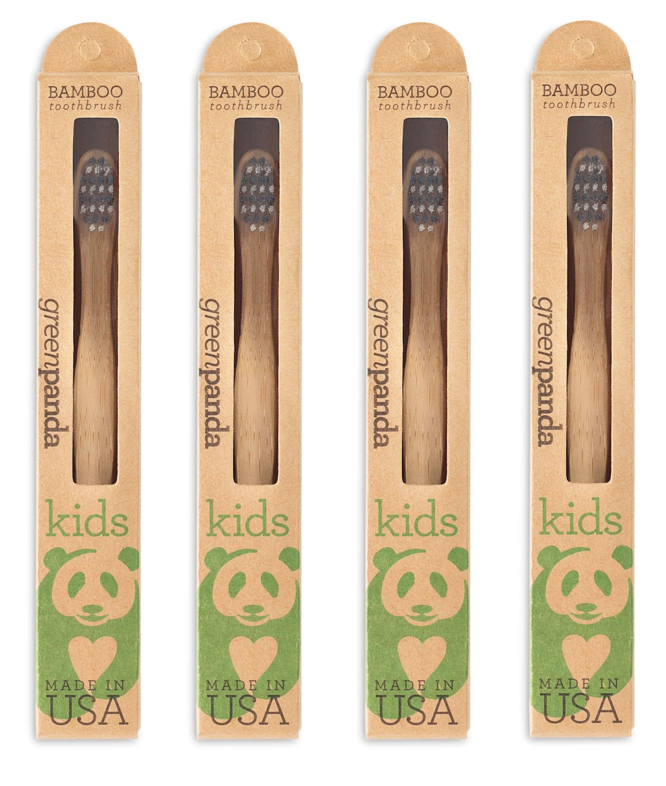 Green Panda Childrens Natural Bamboo Toothbrush (Pack of 4)