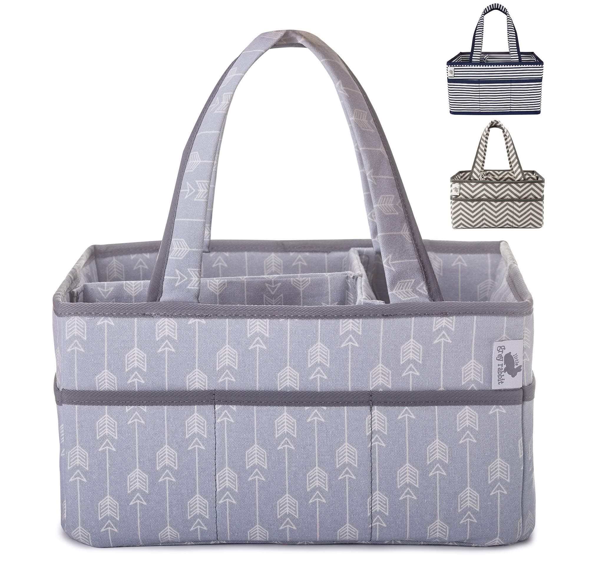 Little Grey Rabbit Premium Baby Diaper Caddy | Nursery Storage Bin & Organizer Basket for Infant Items | Holds Diapers, Lotions, Wipes, More | Perfect Baby Shower Gift | Gray Arrow