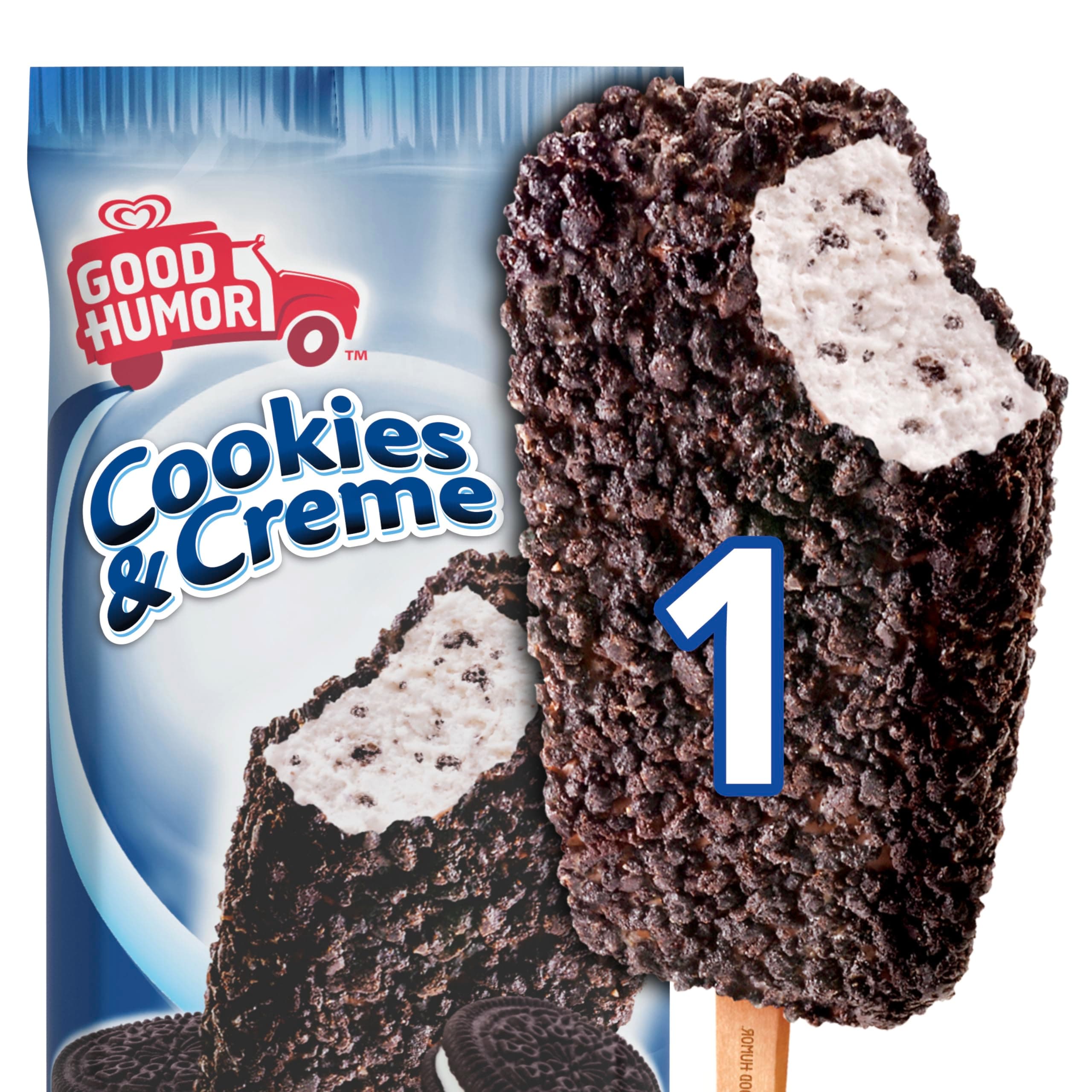 Good Humor Frozen Dessert Bar For Fans of Cookies and Cream Ice Cream Cookies N Creme Loaded with Chocolate Cookie Crumbles 1 ct