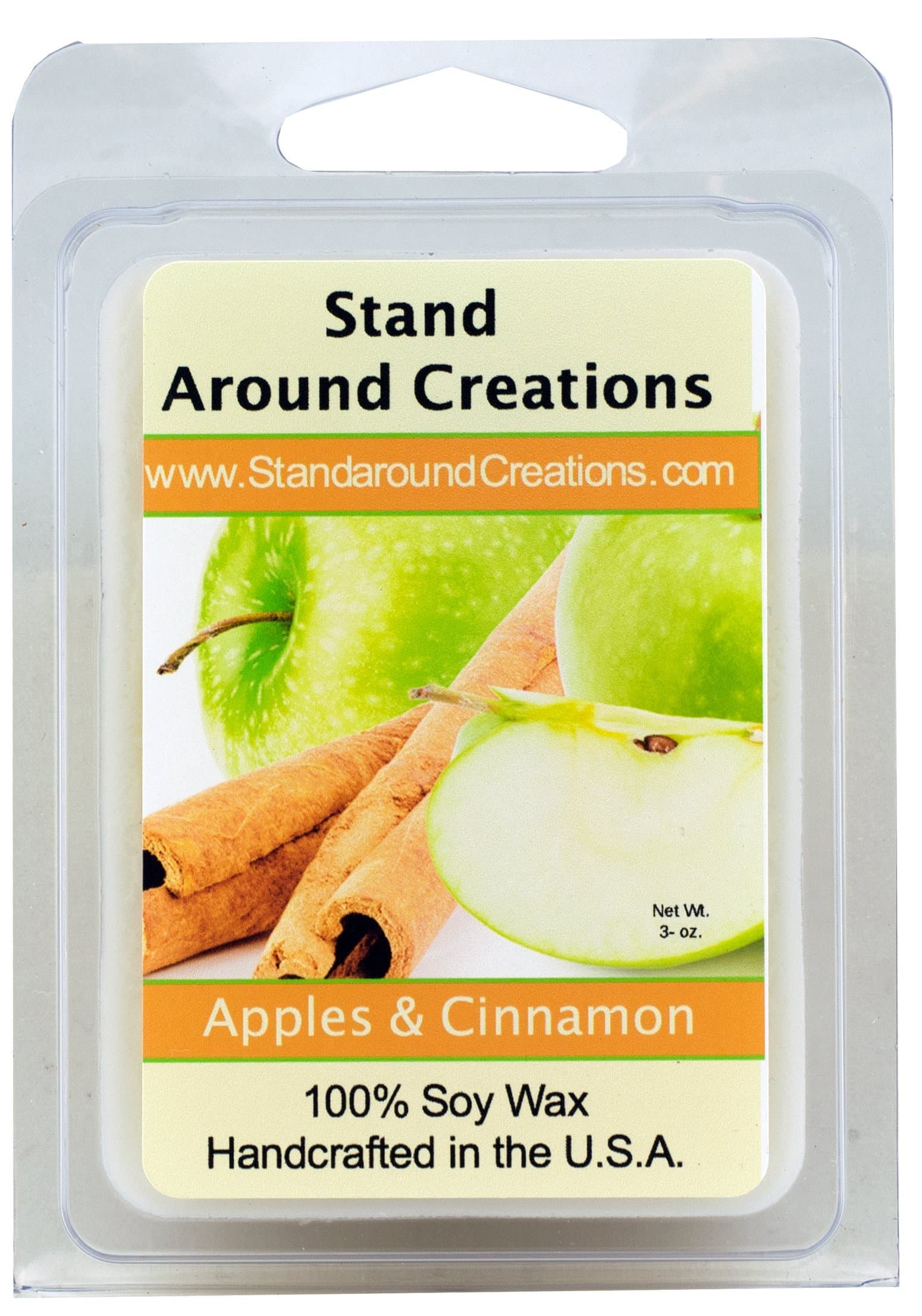 100% All Natural Soy Wax Melt Tart - Apples & Cinnamon: The Aroma of a red Juicy McIntosh Apple, Sprinkled with Fresh Ground Cinnamon Sticks. - 3oz - Naturally Strong Scented