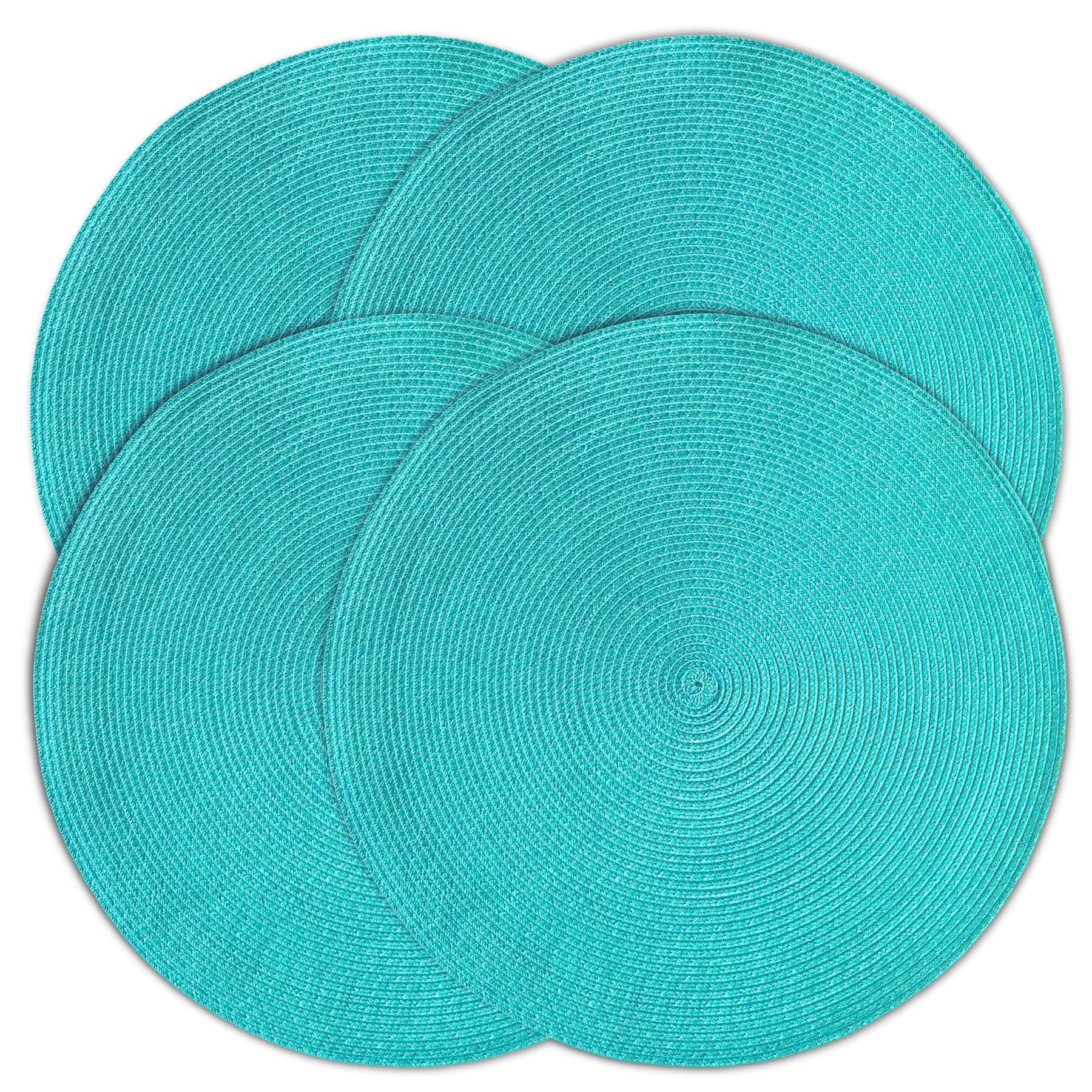 CAIT CHAPMAN HOME COLLECTION Round Braided Woven Polypropylene Plastic Placemats (Blue), Set of 4