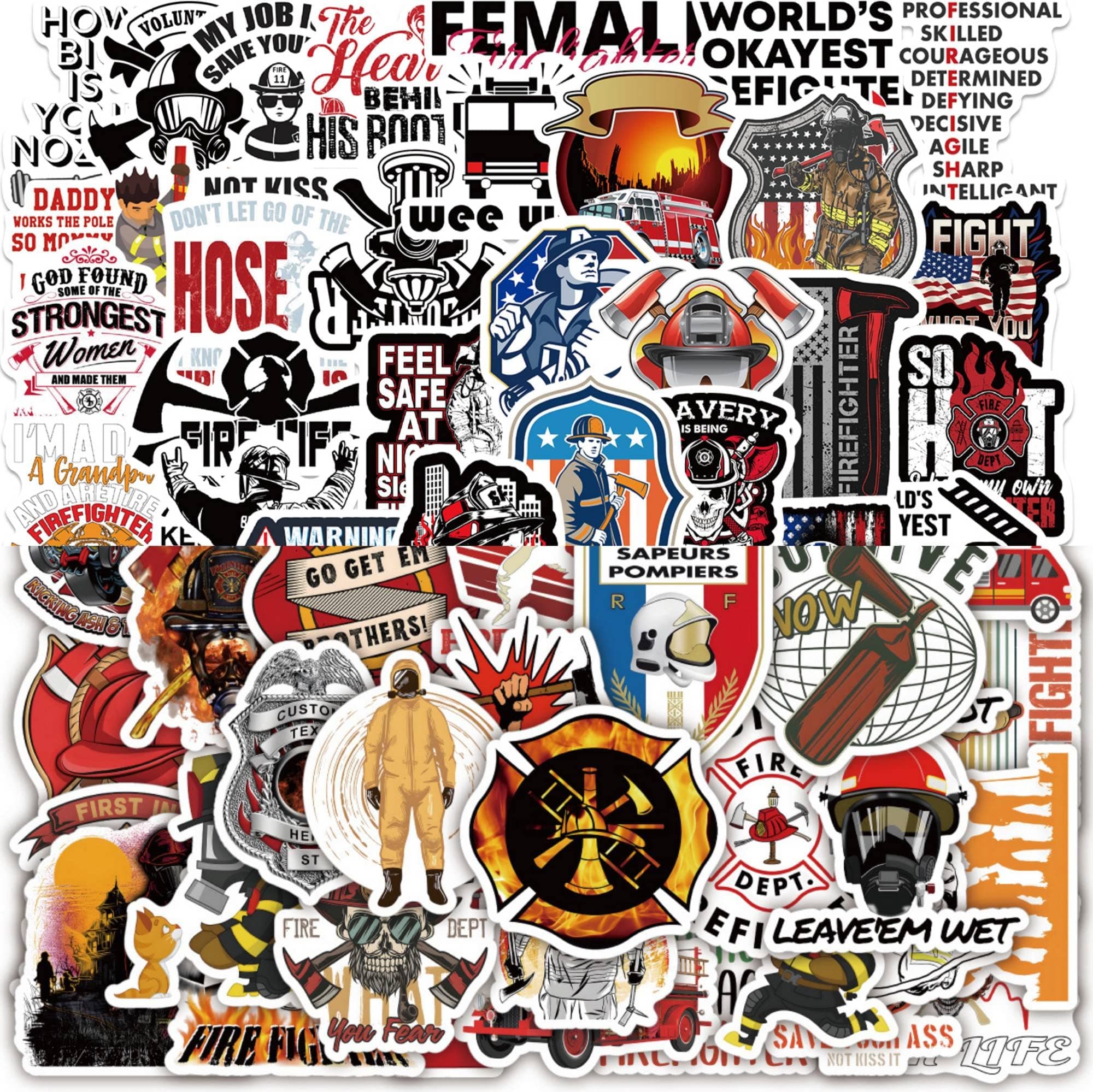 100 PCS Firefighter Stickers,Thin Red Line Stickers,Fireman Stickers for Laptop,Water Bottles,Luggage,Computer,Cellphone,Skateboard,Car Decal - Perfect Gifts for Adults,Teens and Kids