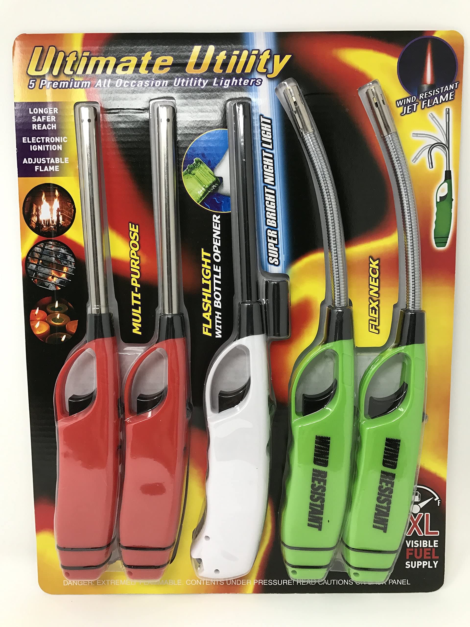 Ultimate Utility Premium All Occasion Lighters for Candles BBQ Kitchen Fireplace Grill (Pack of 5)