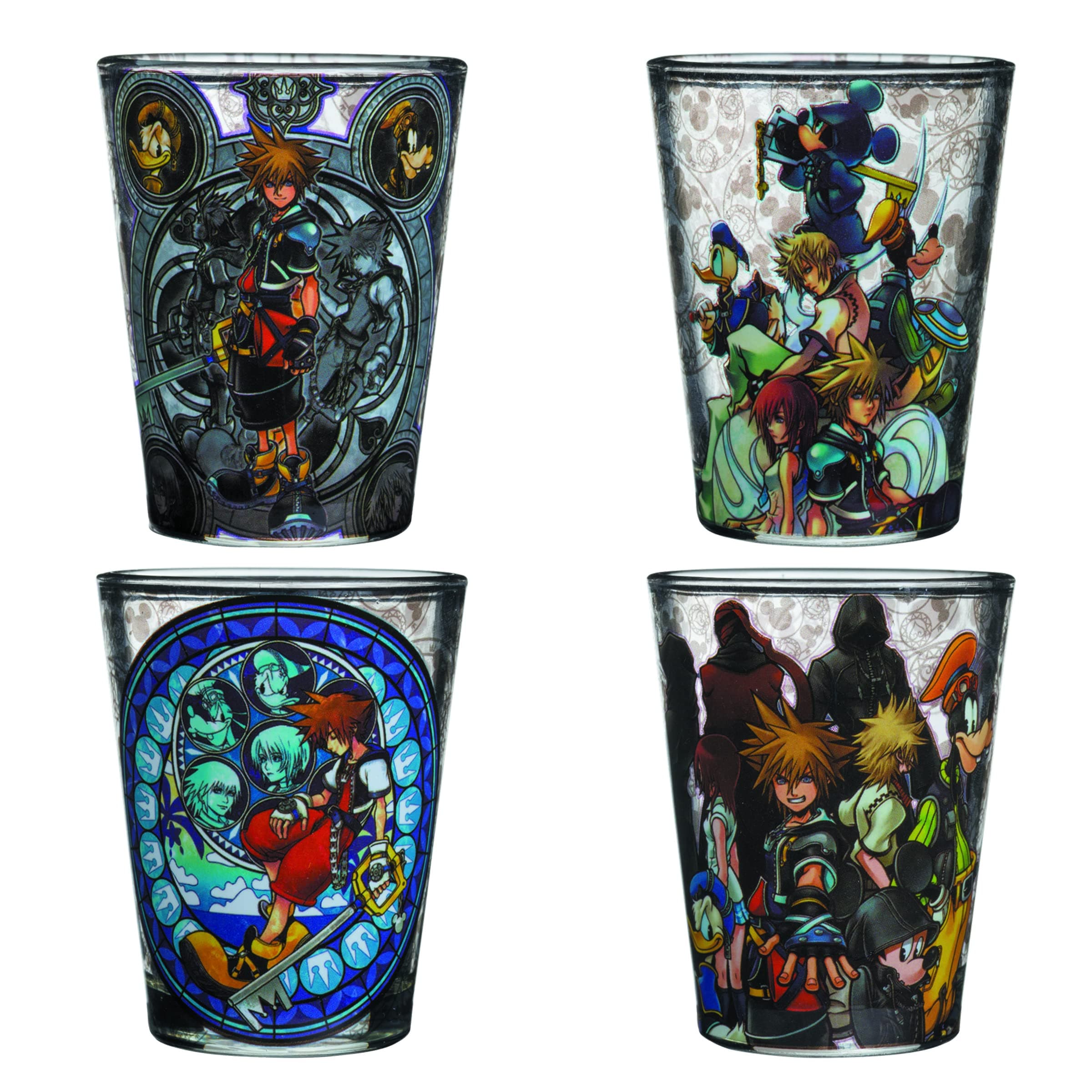 Silver Buffalo Kingdom Hearts Classic 4-Piece Mini Glass Set, 1.5-Ounce, Multicolored