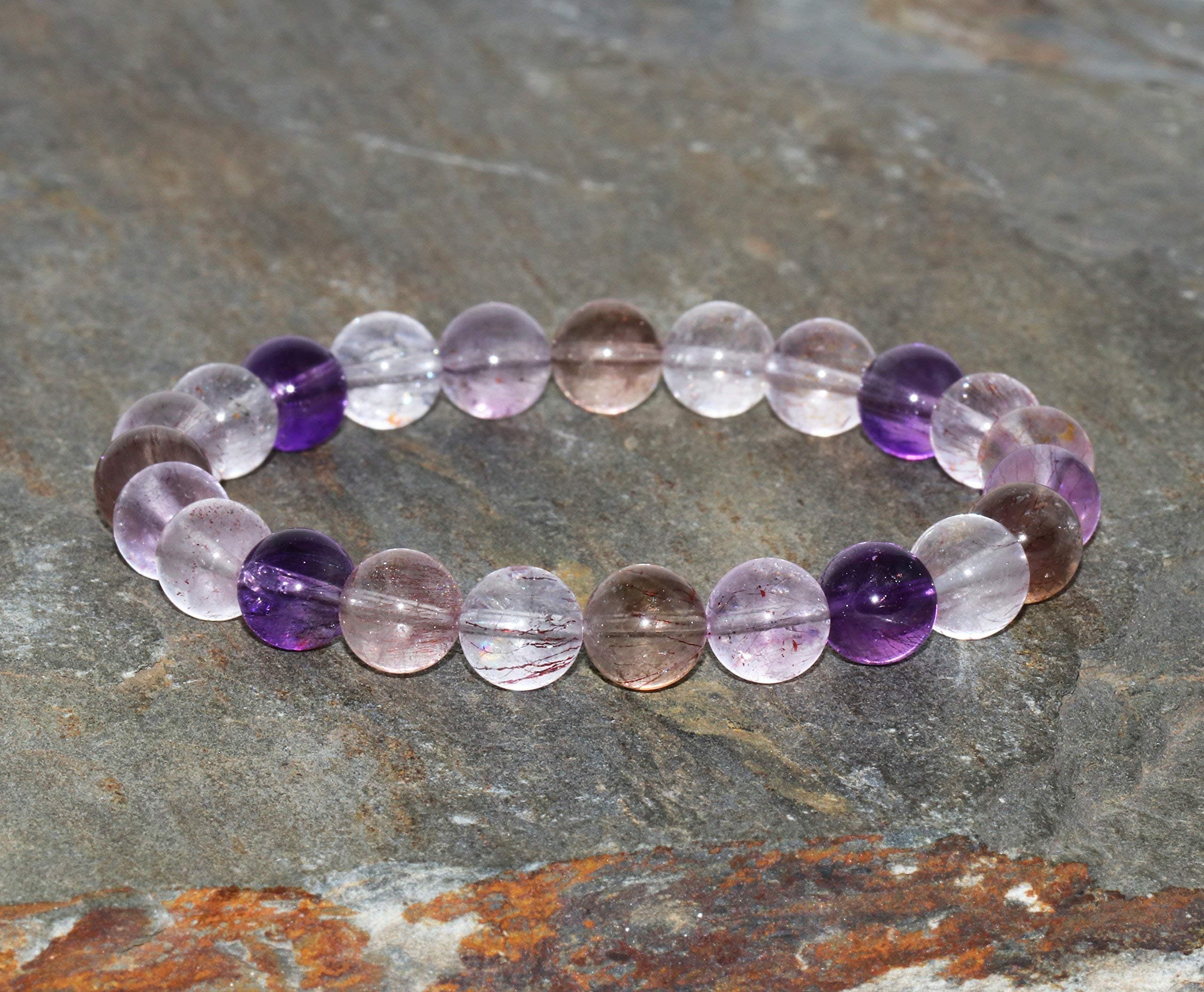 8mm Super 7 Crystal Bracelet Handmade Super Seven Beaded Gemstone Bracelet Stacking Bracelet Unisex Bracelet Purple Jewelry Gift Bracelet