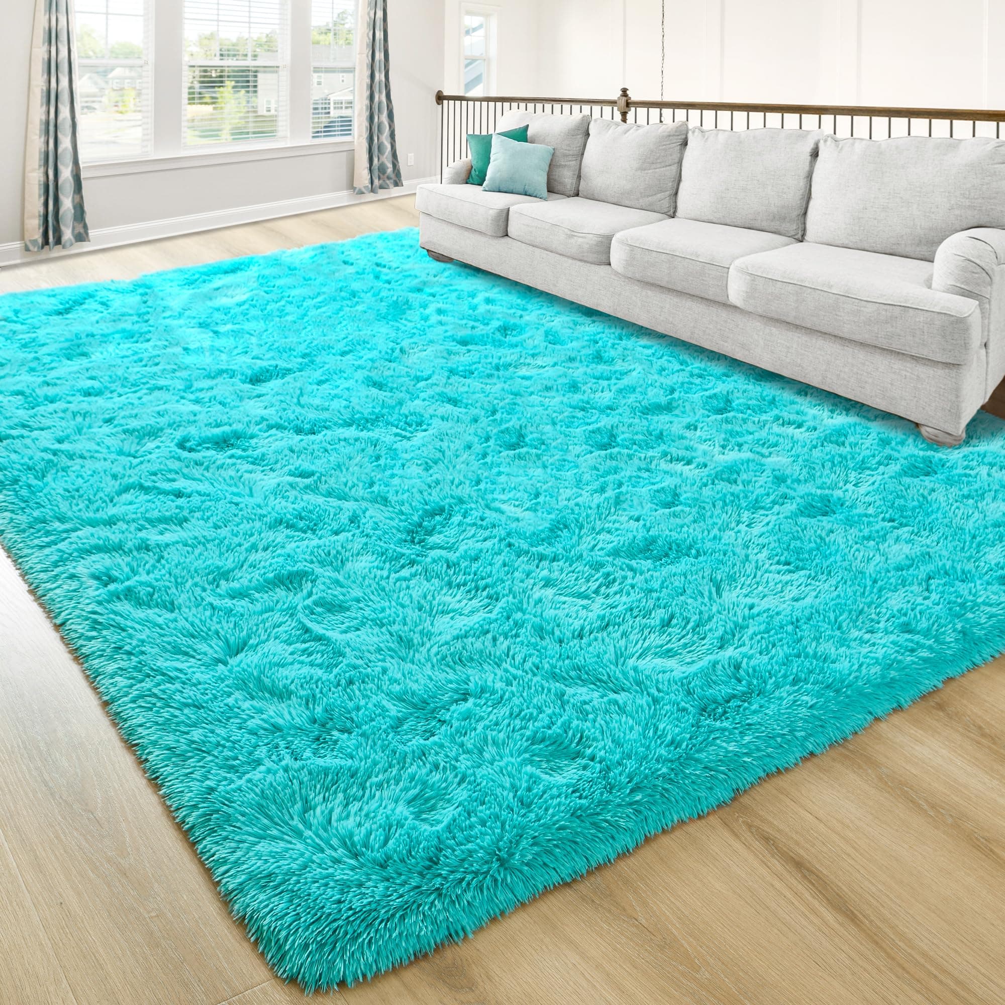 junovo Washable, Non-Slip Area Rug, Ultra Soft Area Rugs 3x5 Feet Fluffy Carpets for Bedroom Kids Girls Boys Baby Living Room Shaggy Floor Nursery Rug Home Bedroom Mats, Turquoise Blue