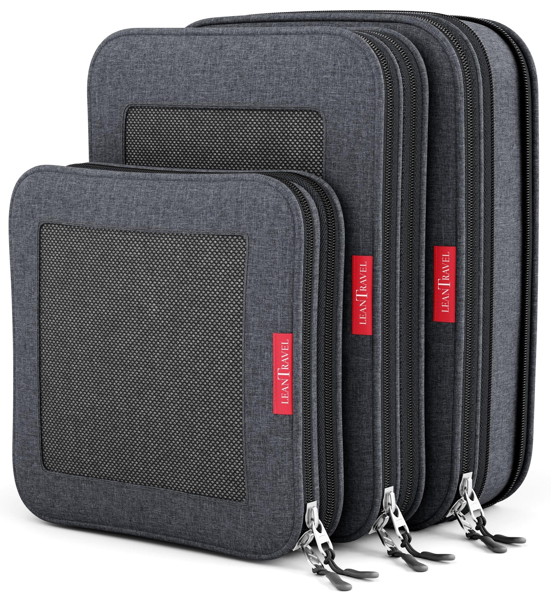 LeanTravel Premium Compression Packing Cubes for Travel - Luggage Organizers with Double Zipper - Sturdy Bags for Suitcase (3-Pack, Black)