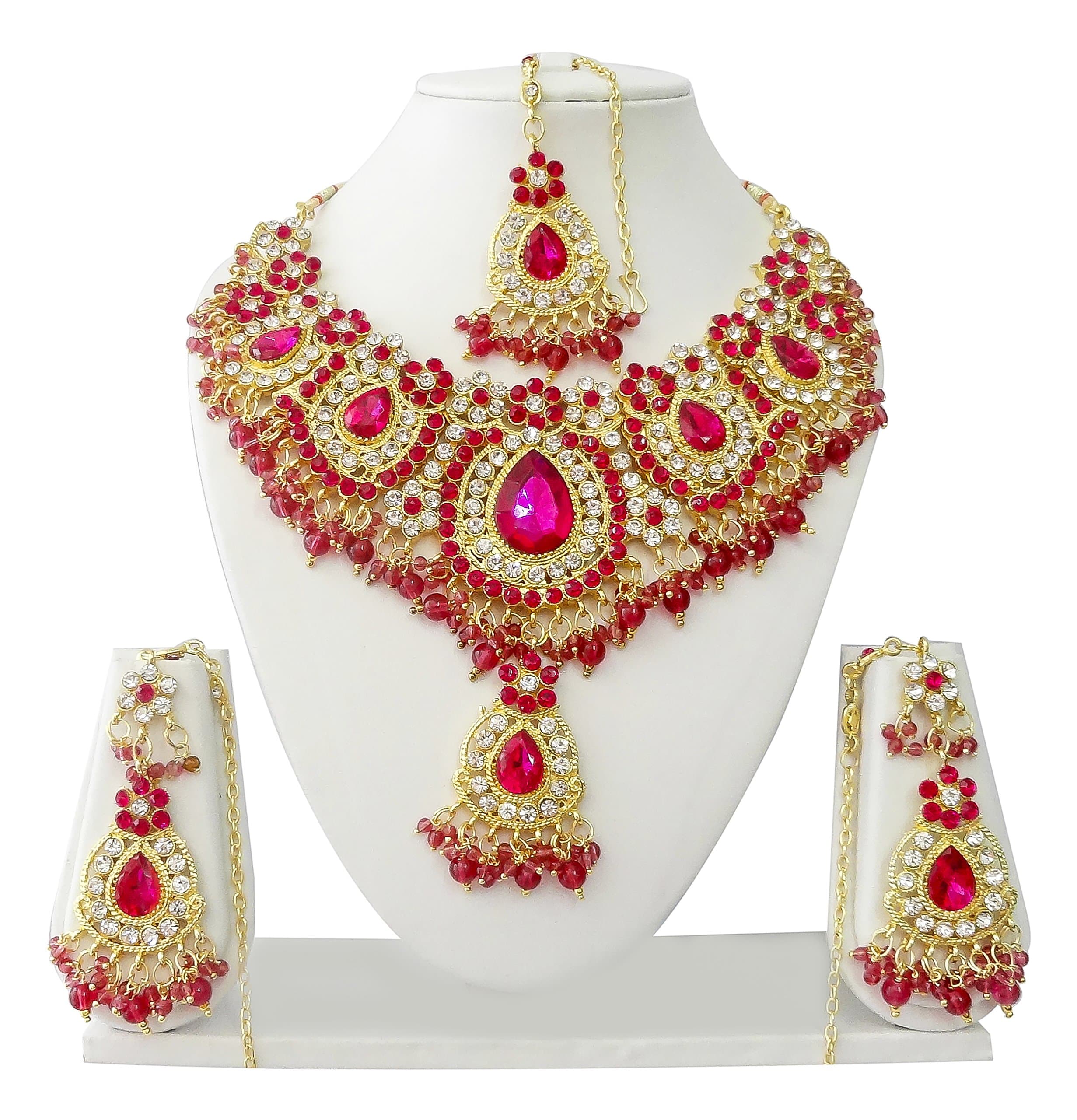 Exquisite Jewels Ethnic Gold plated Necklace set Indian Bollywood Jewelry Set with Earrings and Maang Tikka JS9002 Available in 12 colors