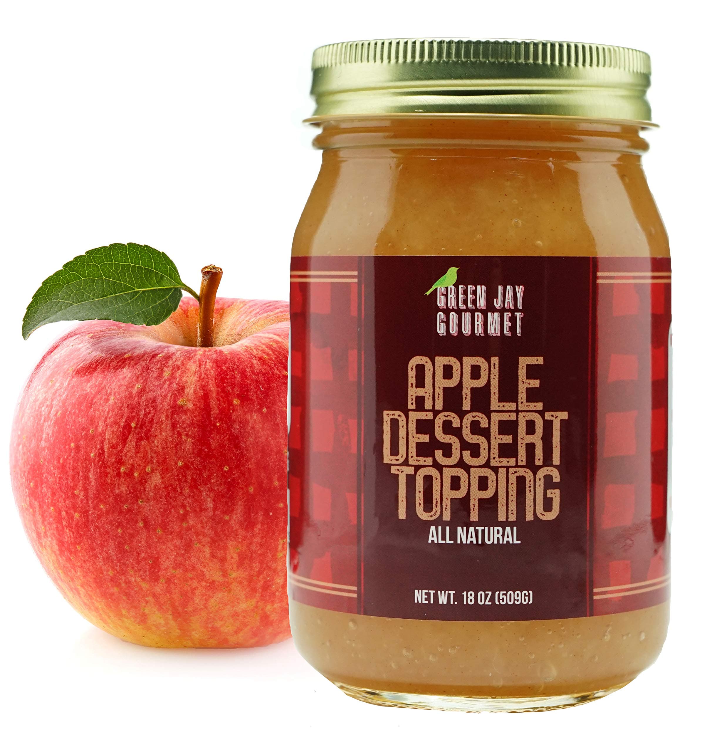 Green Jay Gourmet Apple Dessert Topping – All-natural Apple Pie Filling – No Preservatives, Gluten Free Fruit Filling – No High Fructose Corn Syrup, No MSG – Apple Sauce – 18 Ounces