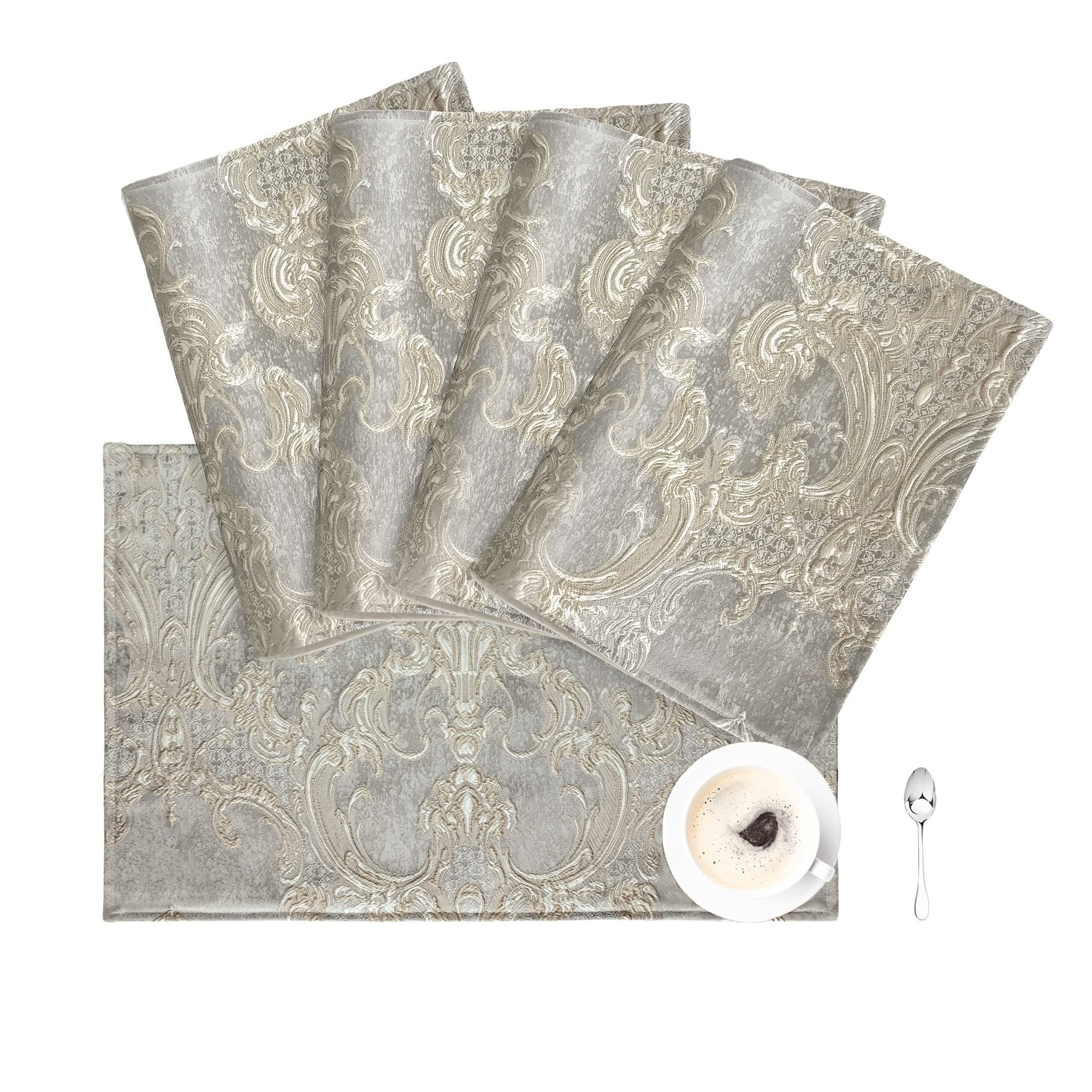 Placemats 30x45cm, Damask Table Mats for Dining Room/Restaurant/Banquet/Festival Decoration (Set of 4, Light Grey)