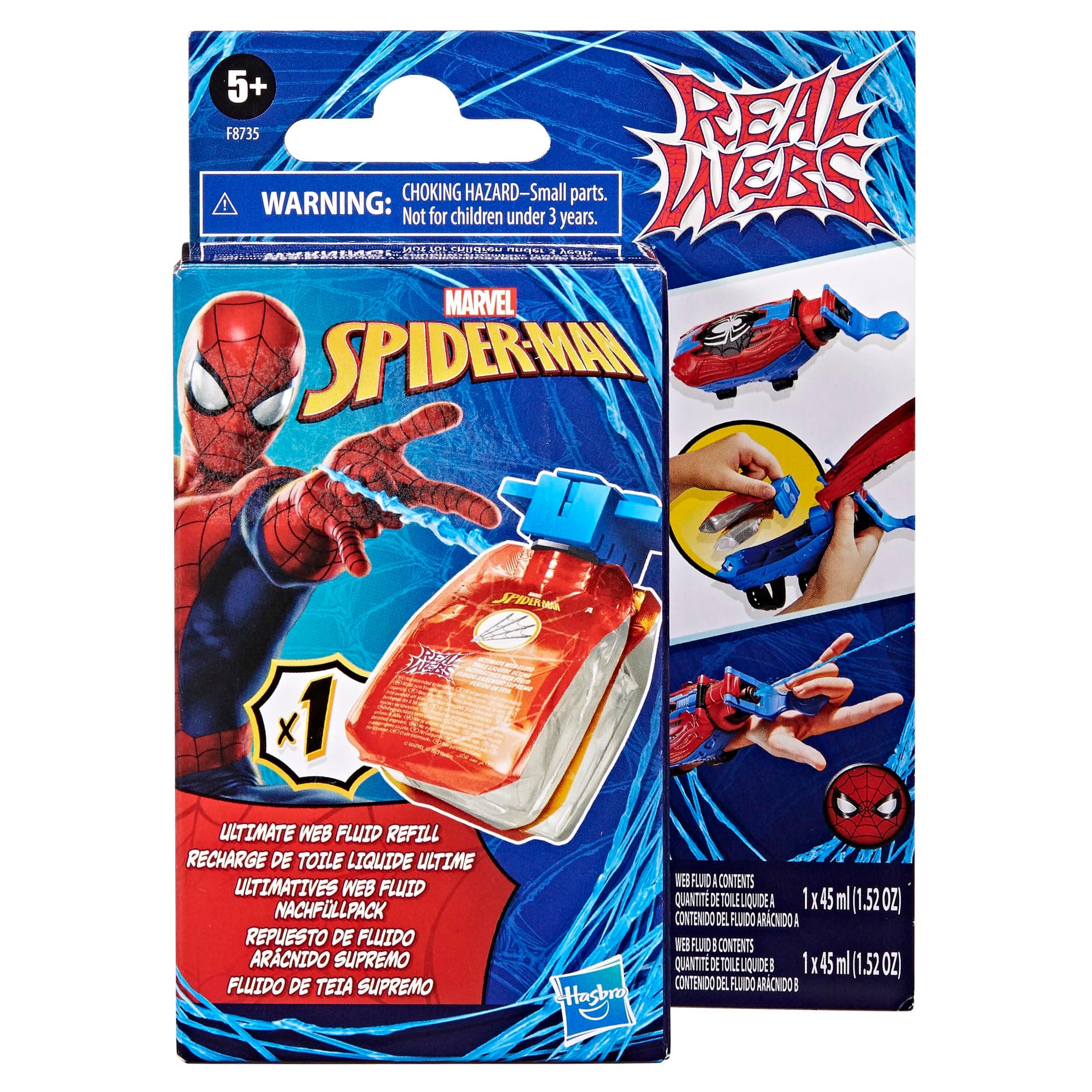Marvel Spider-Man Real Webs Ultimate Web Fluid Refill for the Ultimate Web Blaster Role Play Web Shooter, Super Hero Toys for kids, Ages 5+