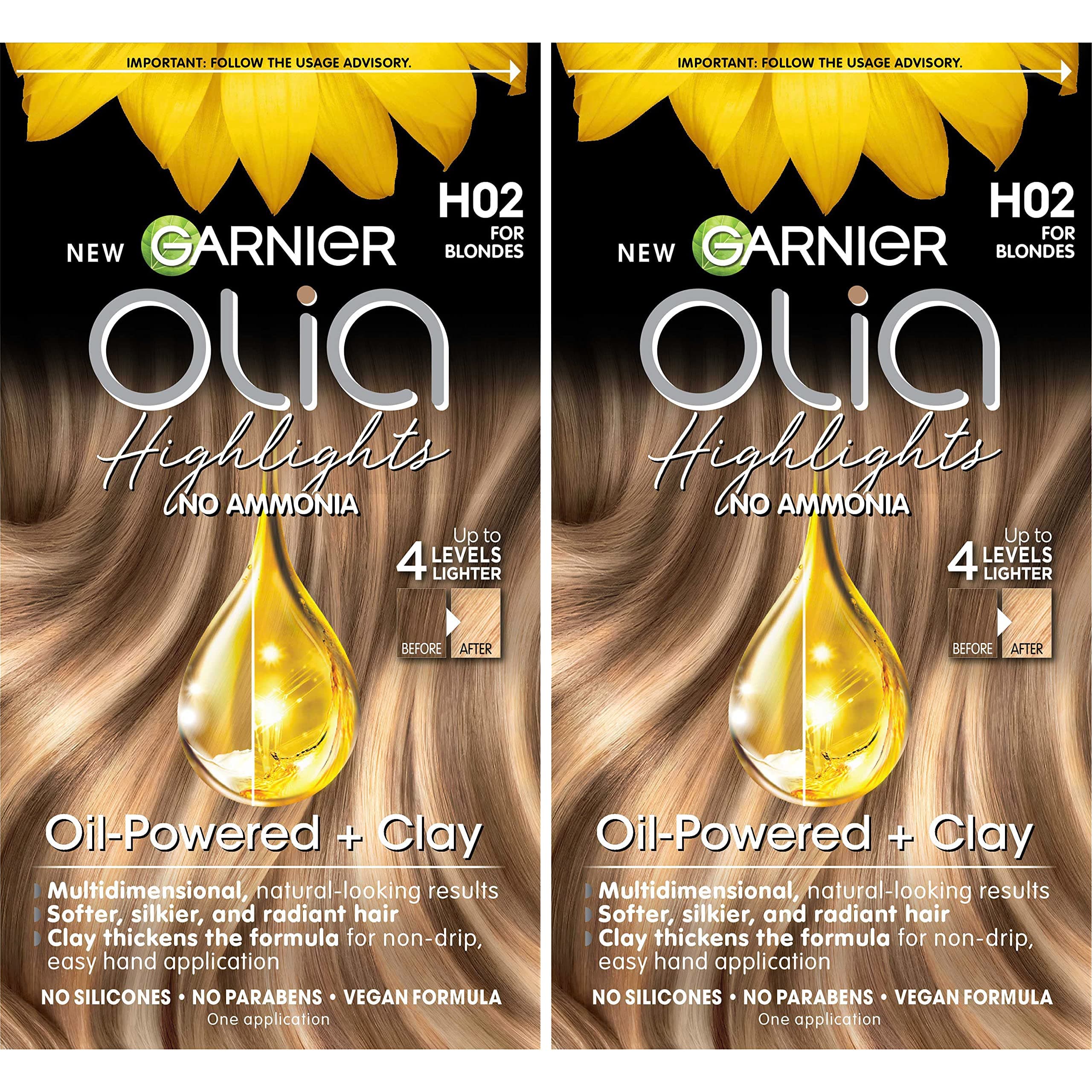 Olia Ammonia-Free Permanent Hair Dye Highlighting Kit, Oil-Rich Formula for Multidimensional Hair Color with Up to 4 Levels of Lift, Vegan & Cruelty Free, H02 Highlights for Blondes, 2 Count