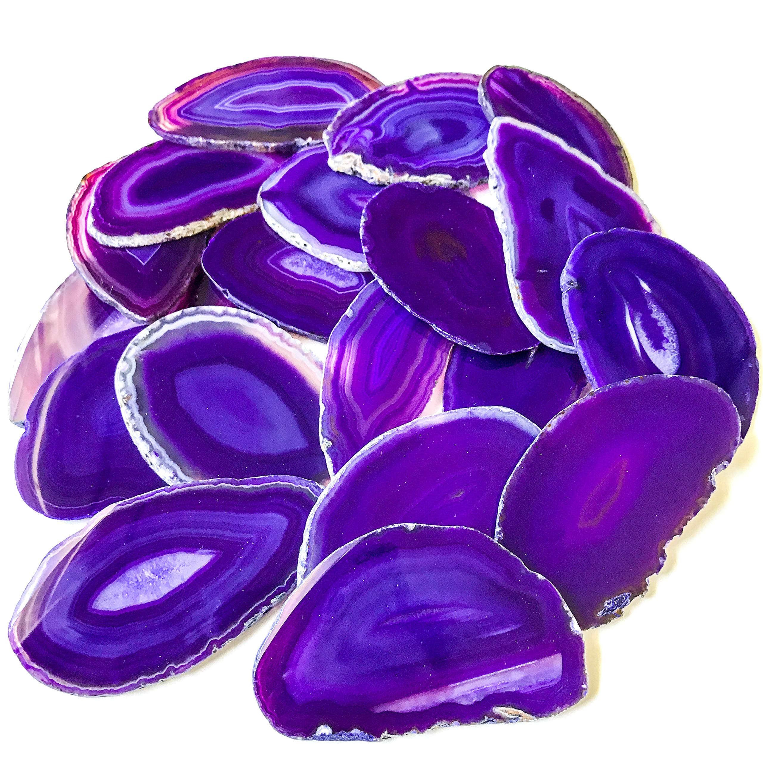 20 Purple 2.5 Inch - 3.75 Inch Large Agate Placecards A+ Quality Geode Slice Place Cards Bulk Stones Slabs Wedding Decor for Calligraphy Table Decor Tablescapes Wholesale Stone