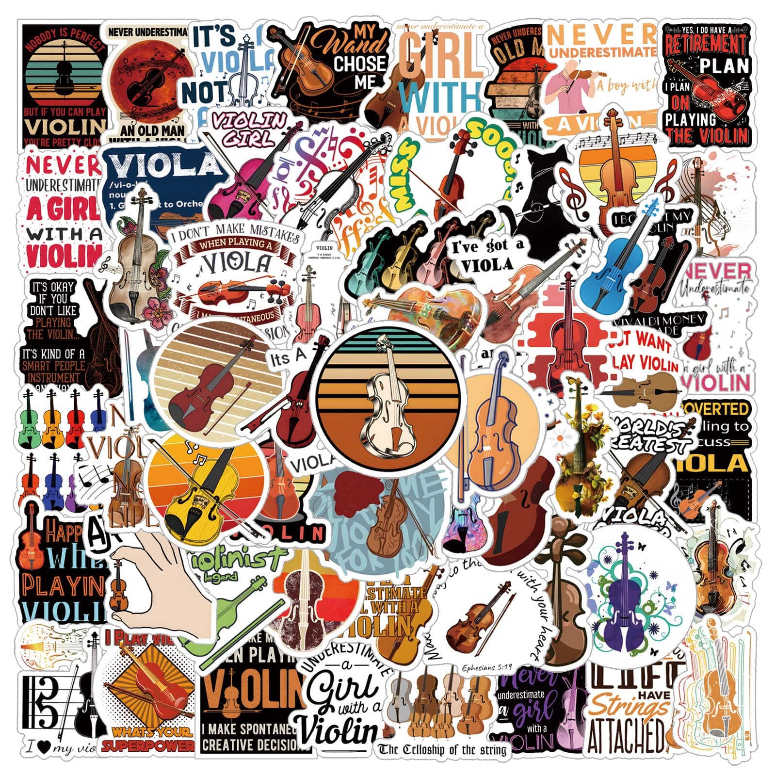 Violin Stickers 61Pcs Musical Instrument Music Lovers Stickers Pack Suitcase Stickers Vinyl Decals for Car Bumper Helmet Luggage Laptop Water Bottle Kids Teenagers Girls (Orchestral Instruments)