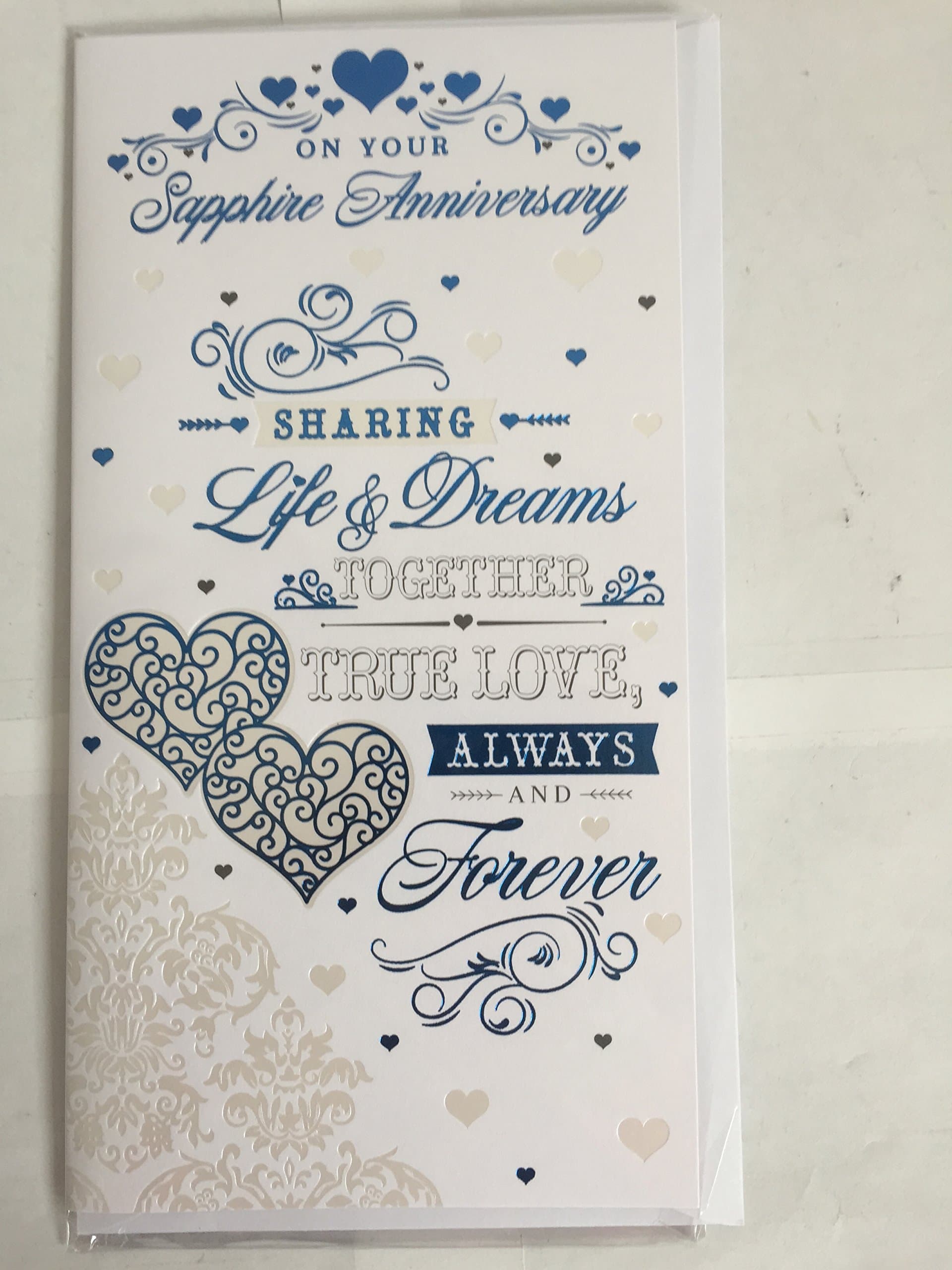 On Your Sapphire Anniversary Card 45th Wedding Anniversary Sharing Life & Dreams Words Foil Detail(KI42408)